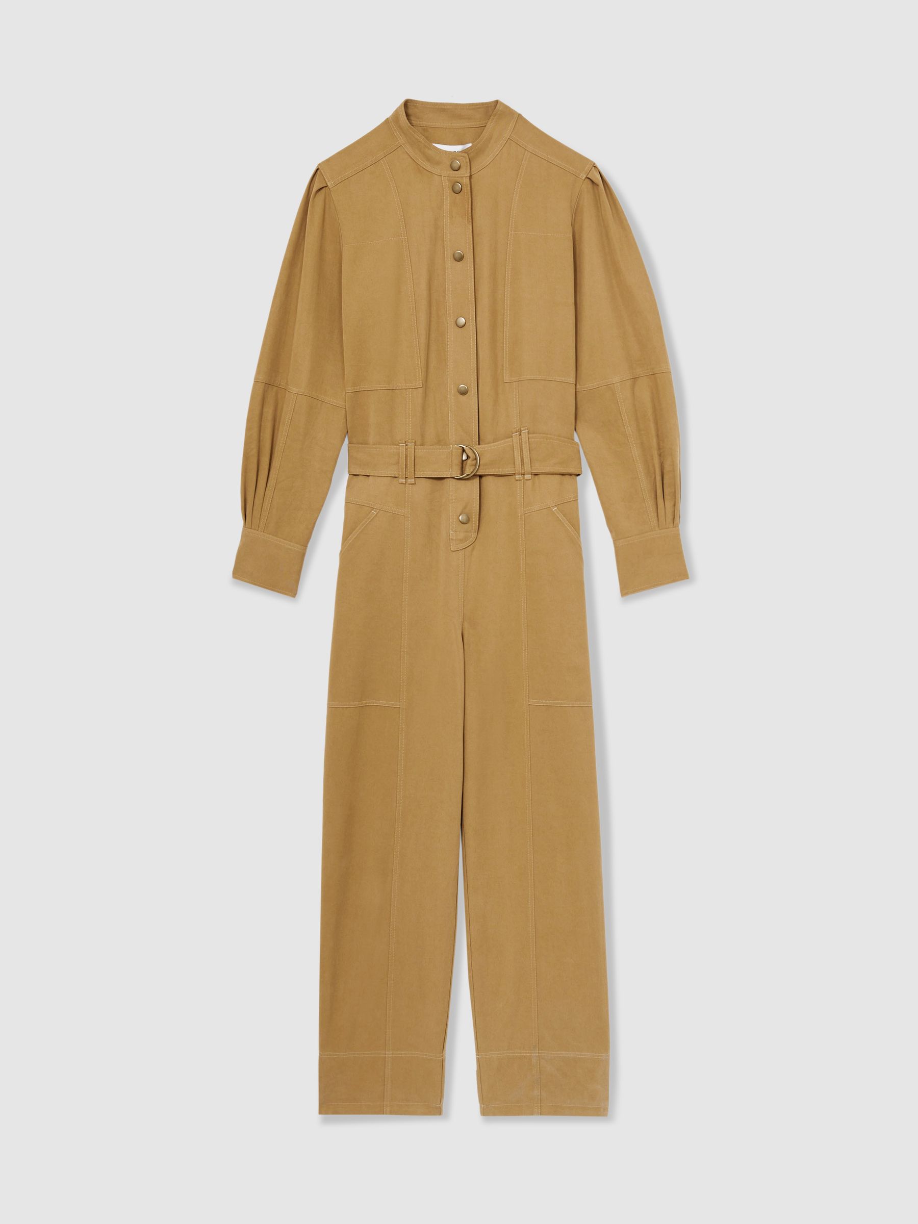 Lyocell-Cotton Wide-Leg Jumpsuit in Camel - Image 2 of 6