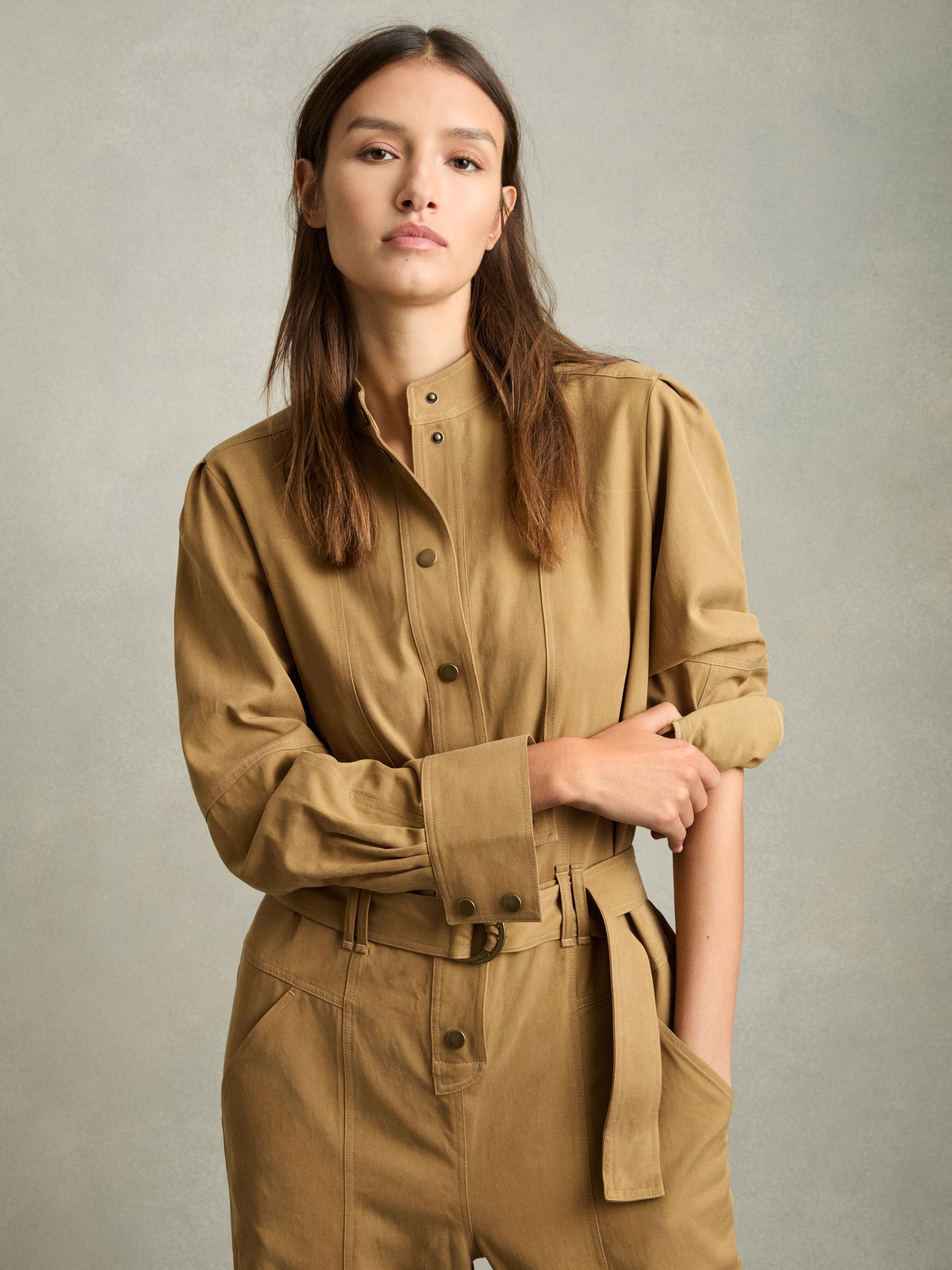 Lyocell-Cotton Wide-Leg Jumpsuit in Camel - Image 3 of 6