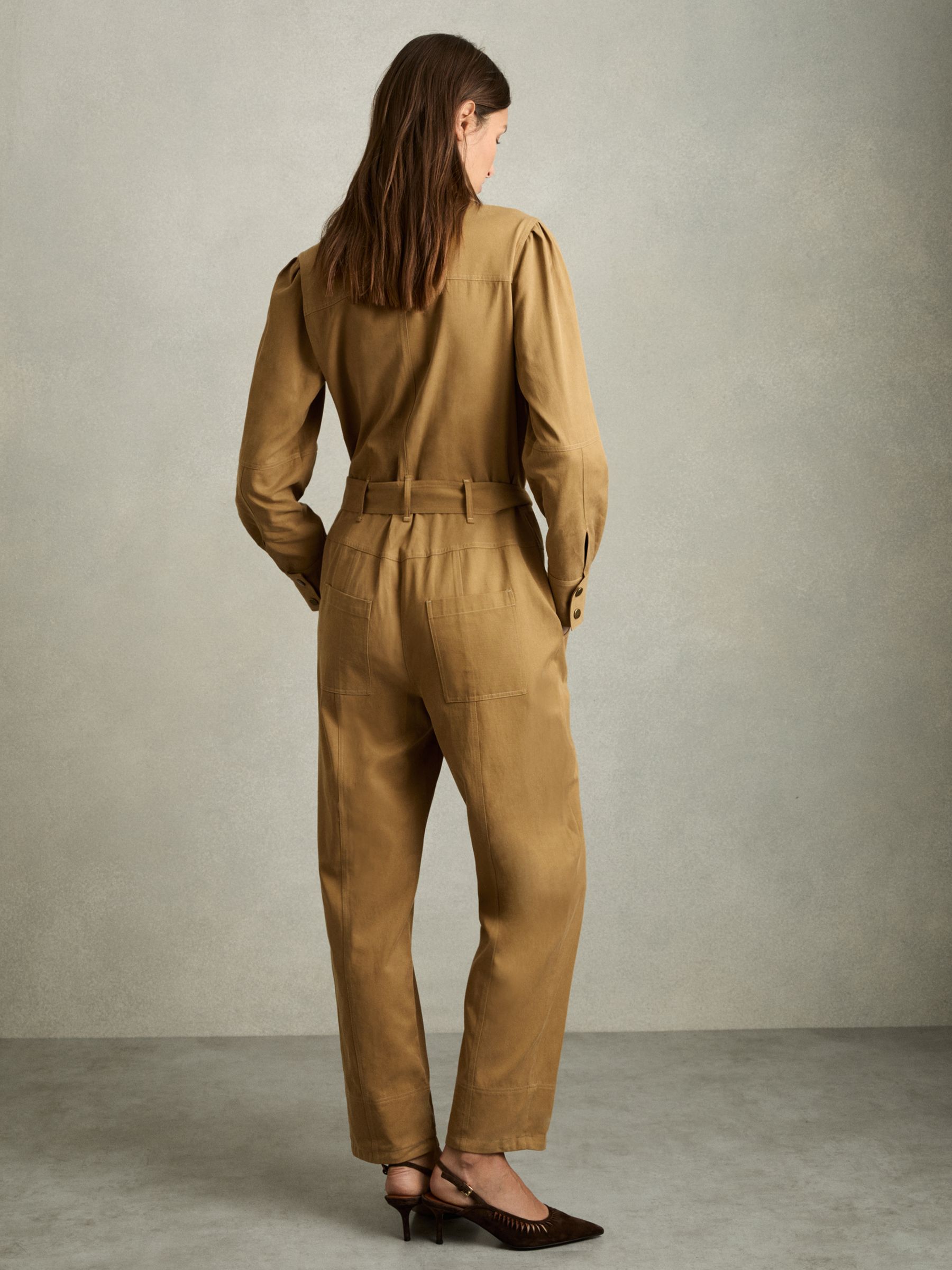 Lyocell-Cotton Wide-Leg Jumpsuit in Camel - Image 5 of 6