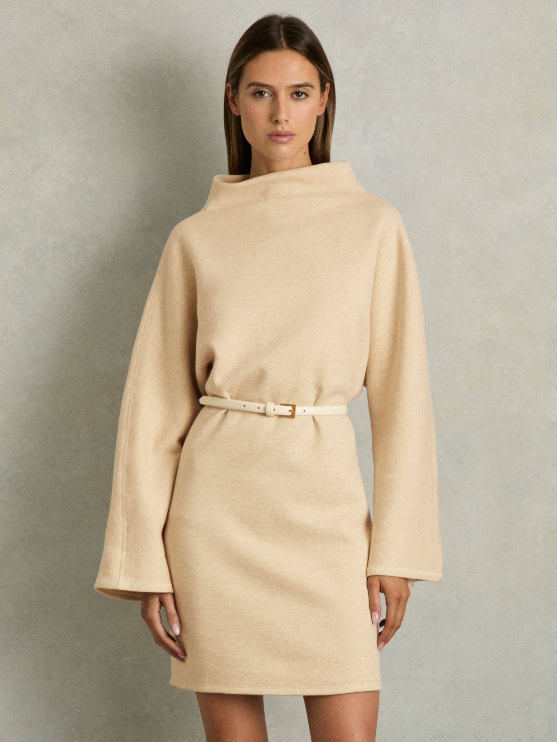 Cotton-Blend Jersey Funnel-Neck Dress in Cream - Image 3 of 6