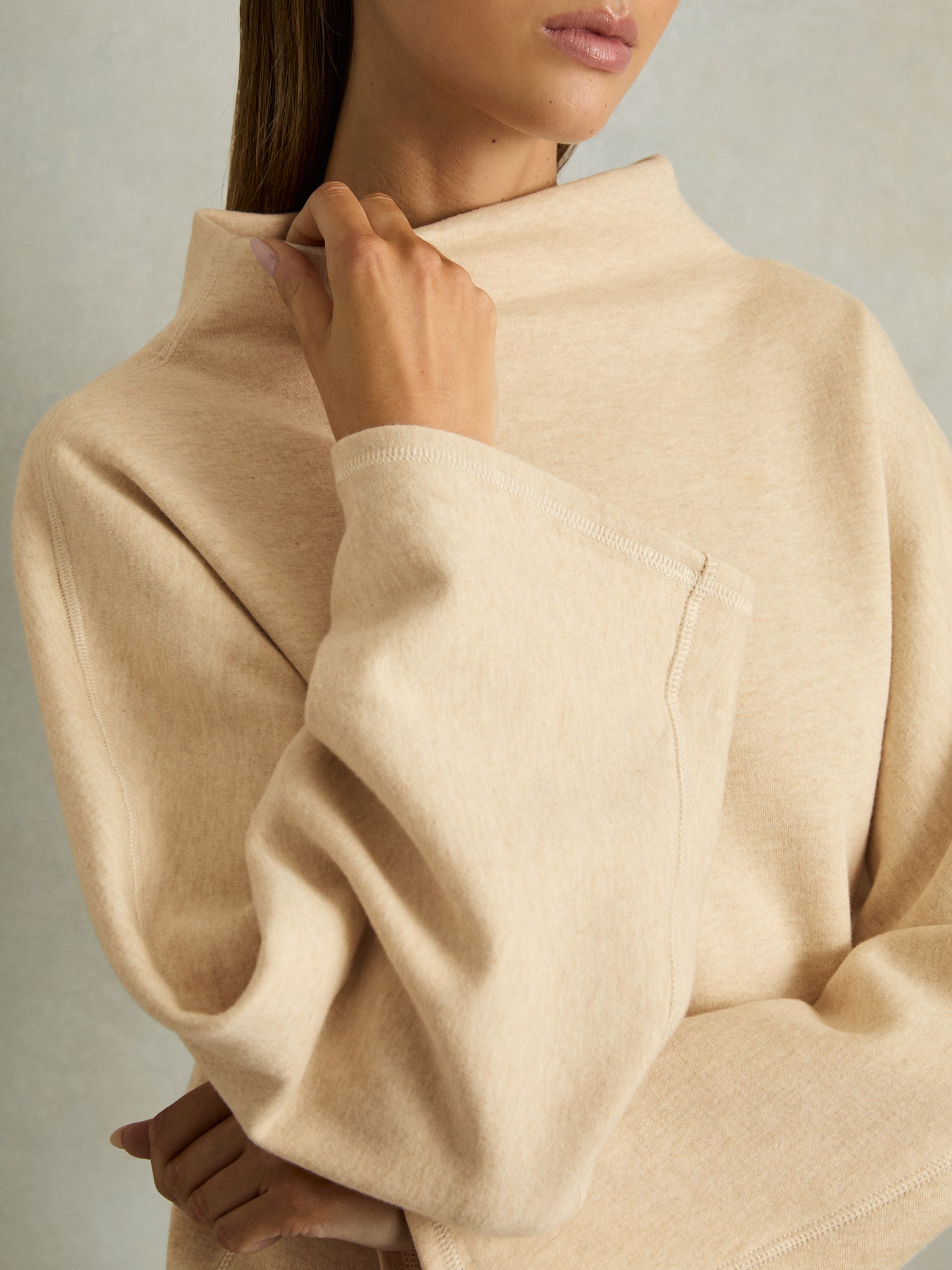 Cotton-Blend Jersey Funnel-Neck Dress in Cream - Image 4 of 6