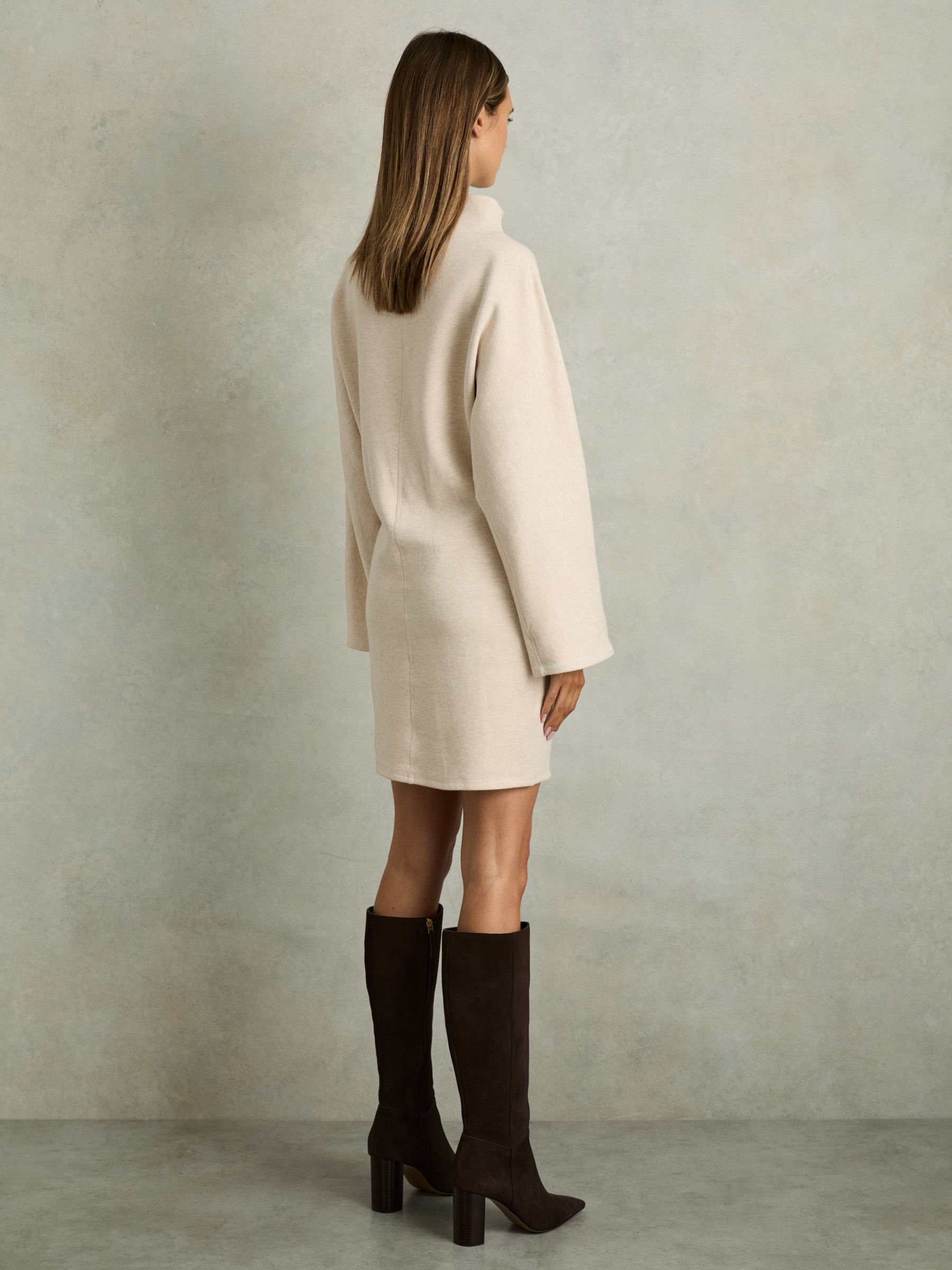 Cotton-Blend Jersey Funnel-Neck Dress in Cream - image 4