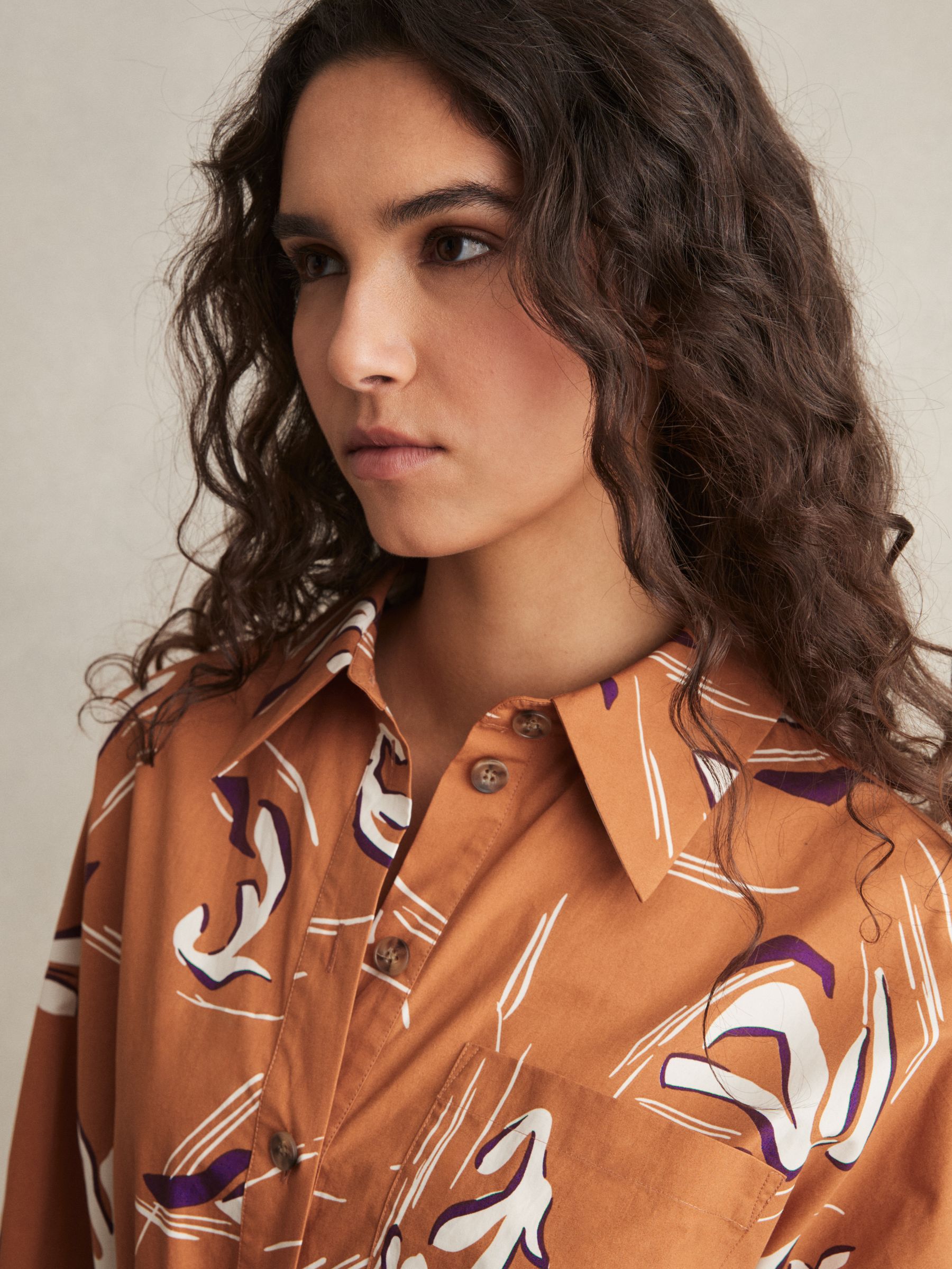 Cotton Printed Shirt Dress in Rust - Image 4 of 6