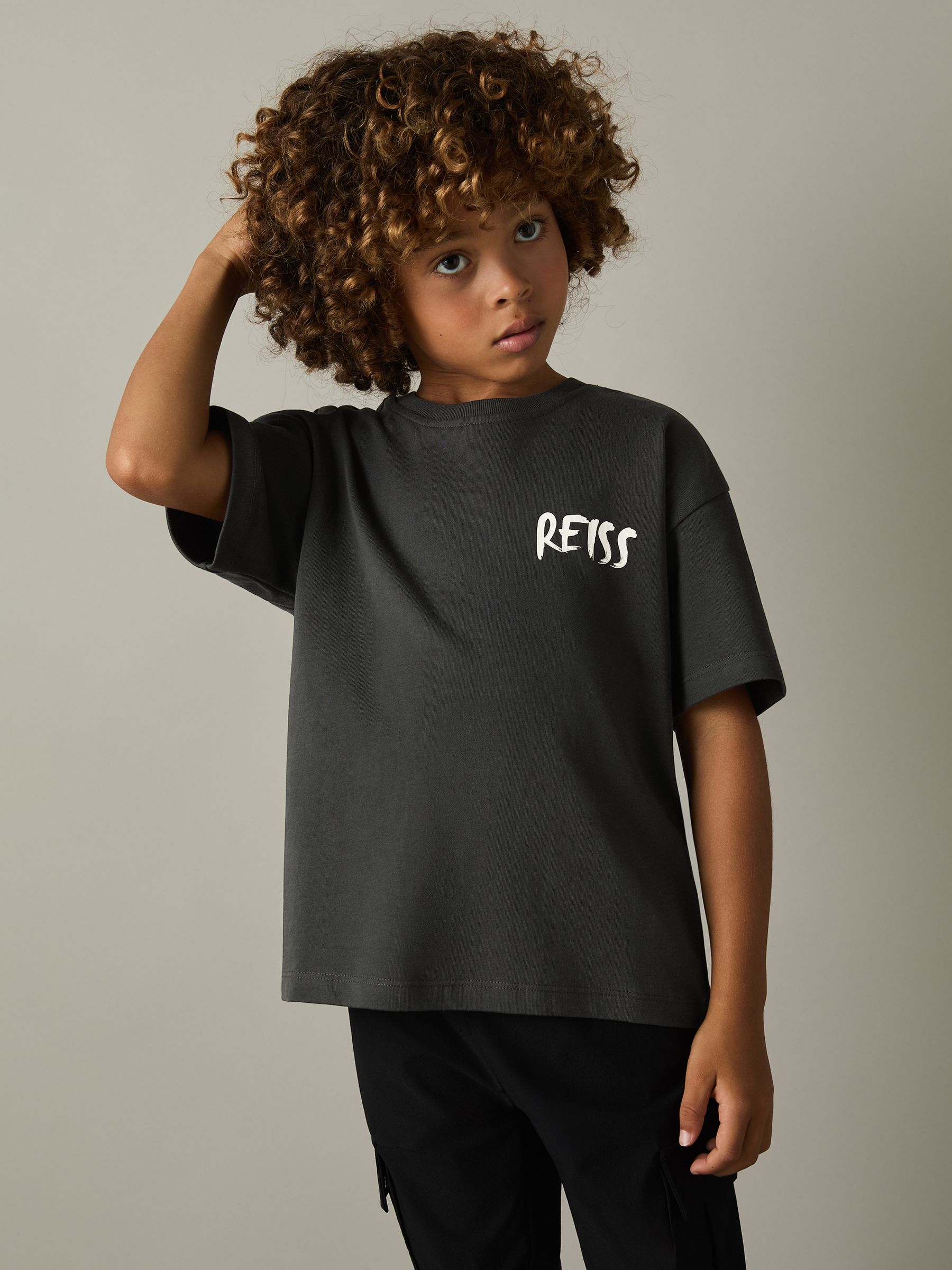 100% Cotton Logo Print Crew Neck T-Shirt in Washed Black - Image 2 of 4