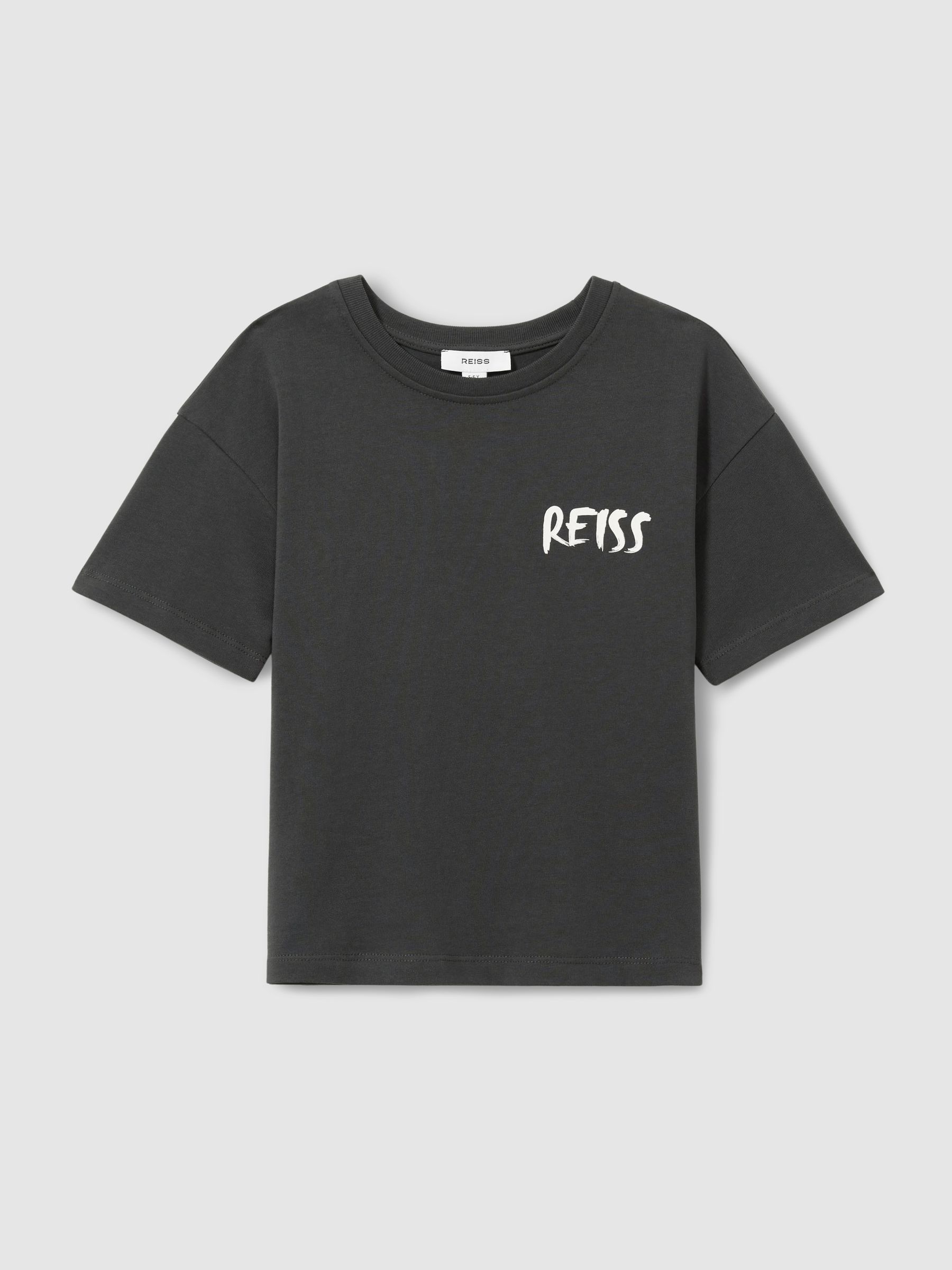 100% Cotton Logo-Print Crew-Neck T-Shirt in Washed Black - Image 2 of 4