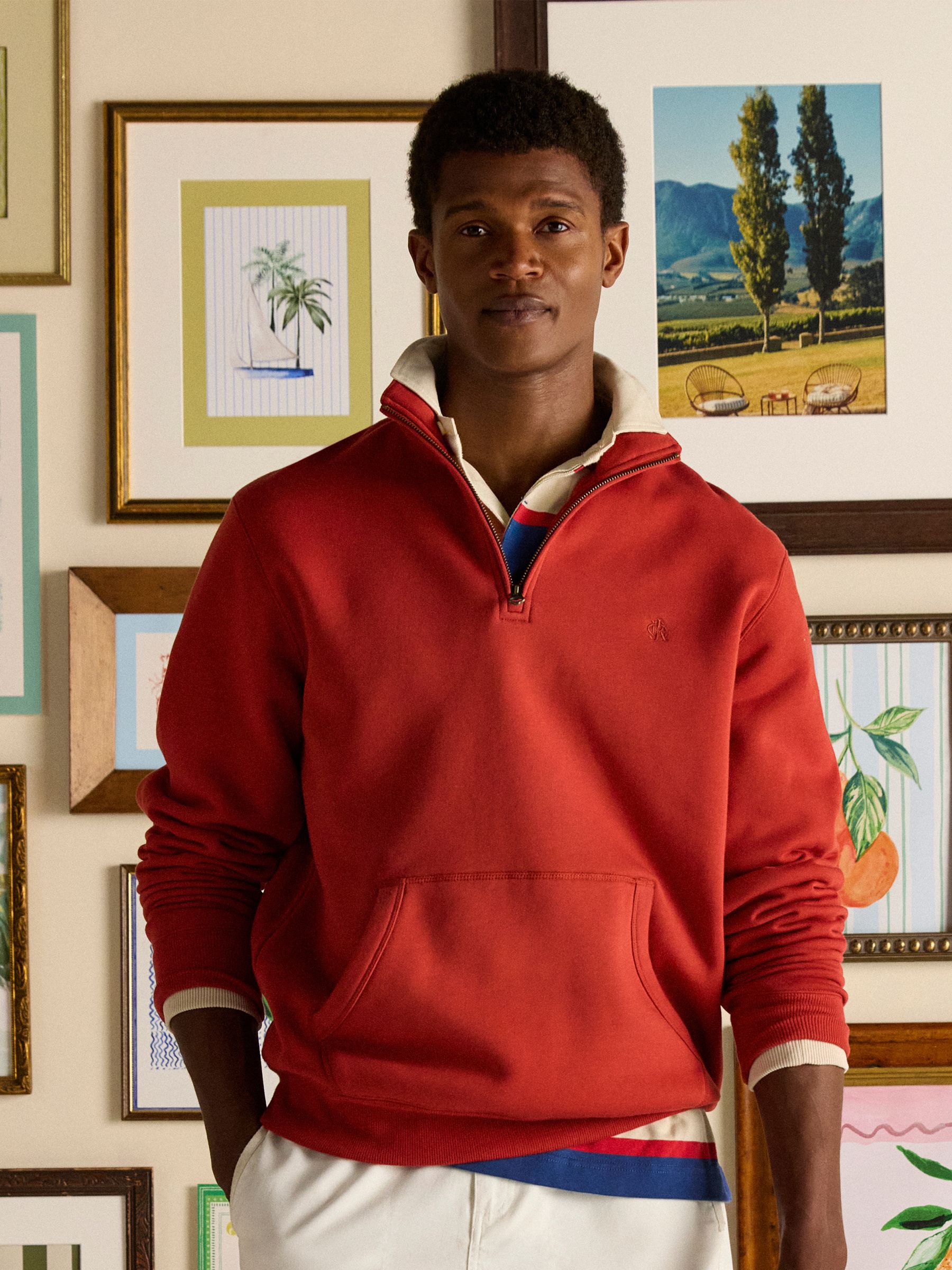 Jenkins Orange Brushed Cotton Quarter Zip Sweatshirt - Image 1 of 9
