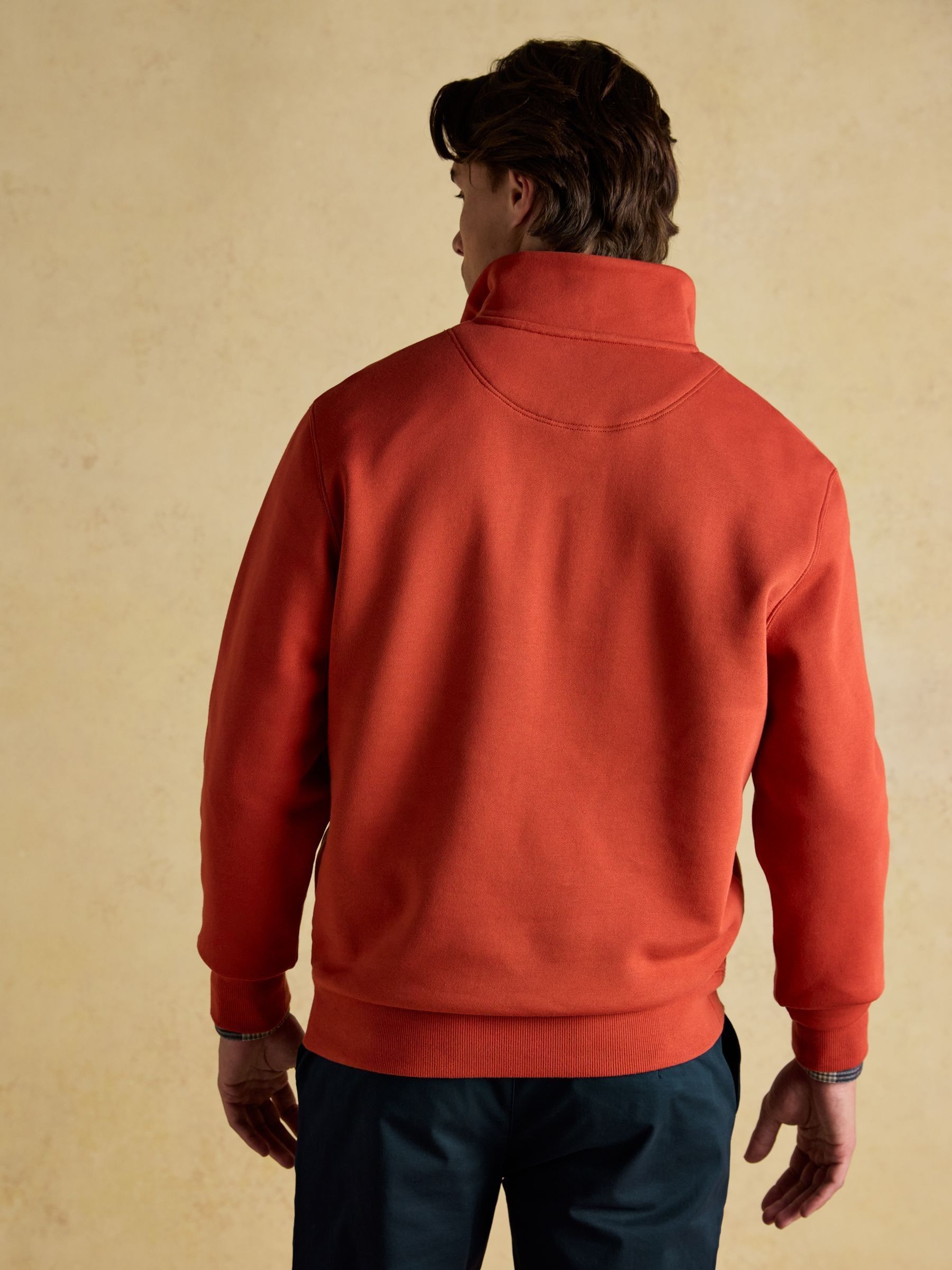 Jenkins Orange Brushed Cotton Quarter Zip Sweatshirt - Image 4 of 9