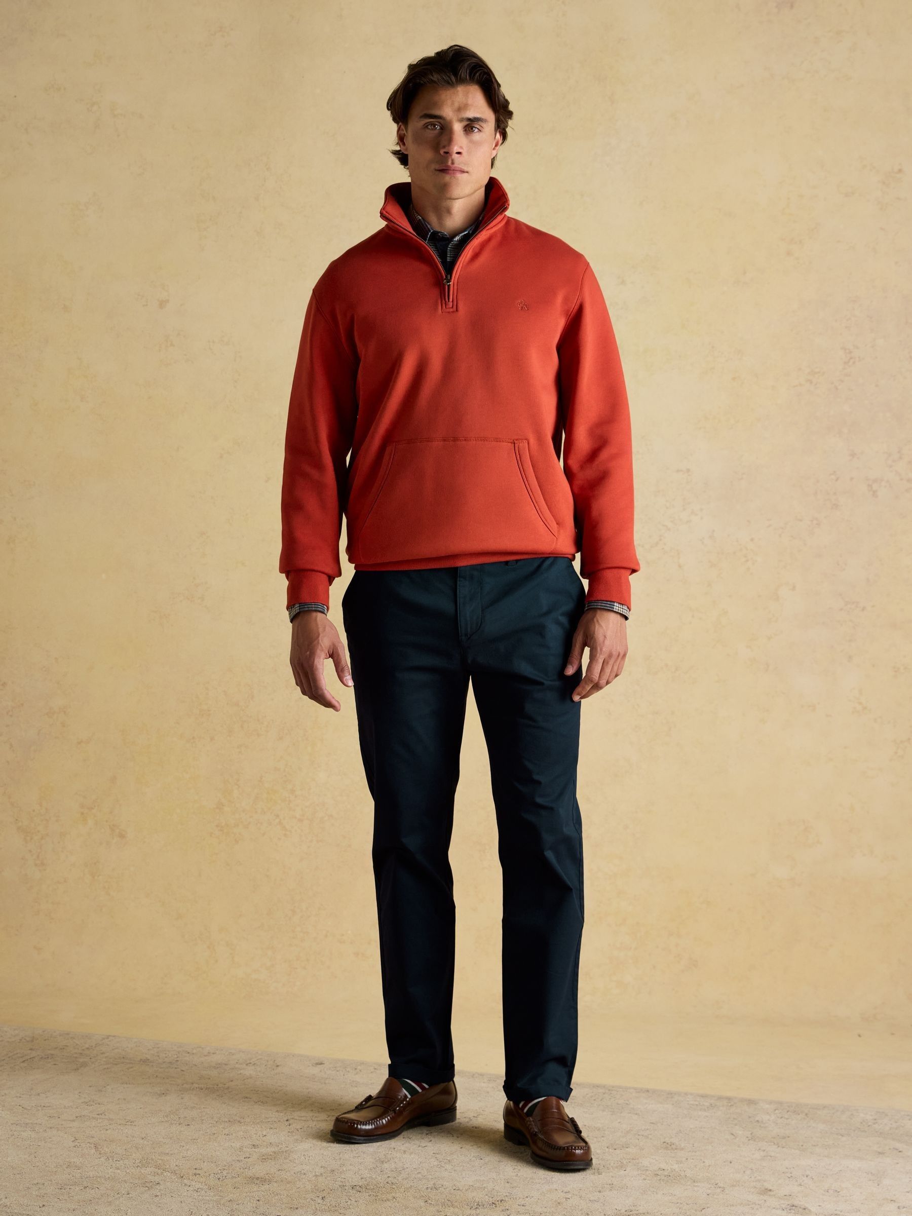 Jenkins Orange Brushed Cotton Quarter Zip Sweatshirt - Image 5 of 9