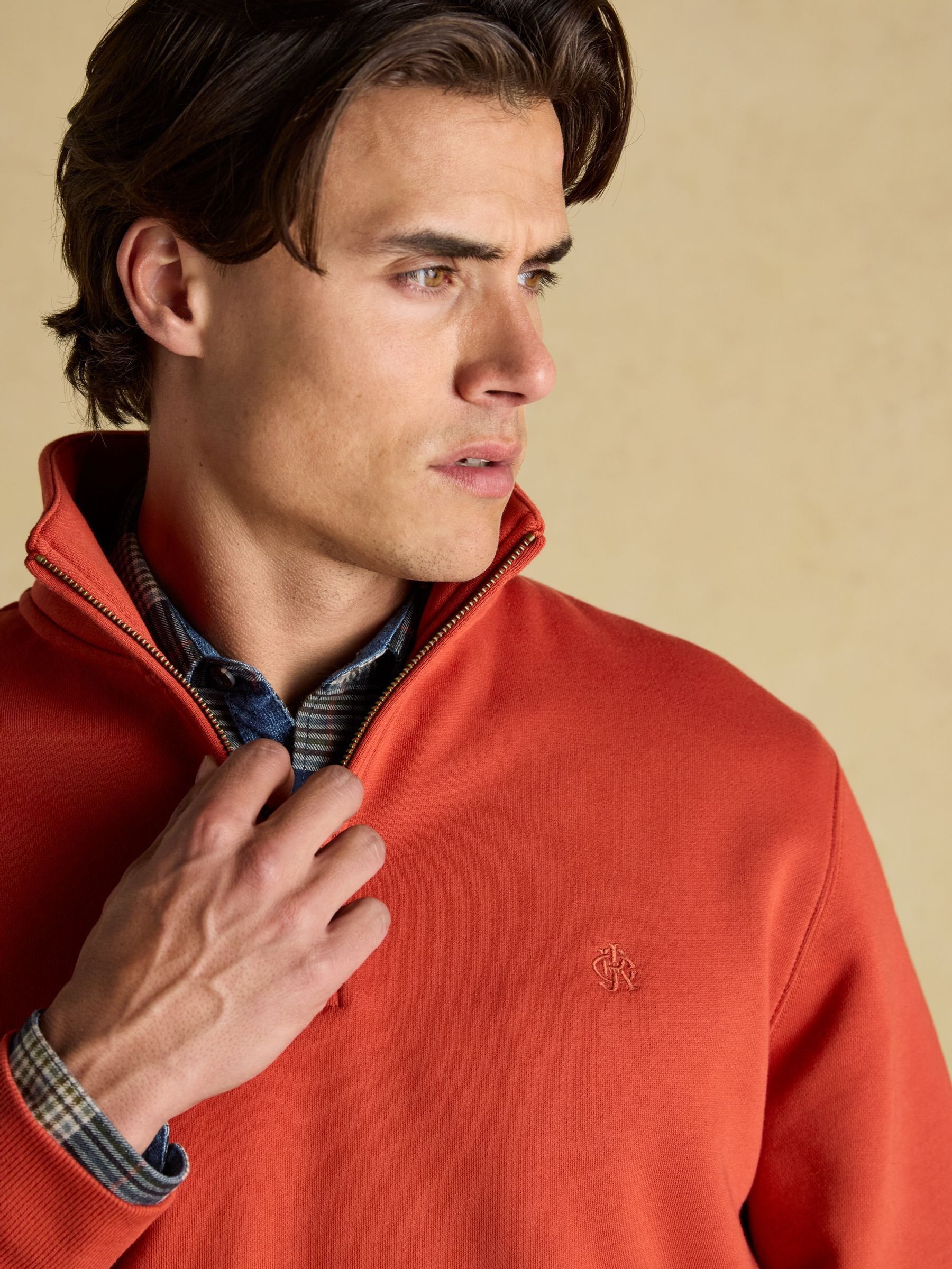 Jenkins Orange Brushed Cotton Quarter Zip Sweatshirt - Image 7 of 9