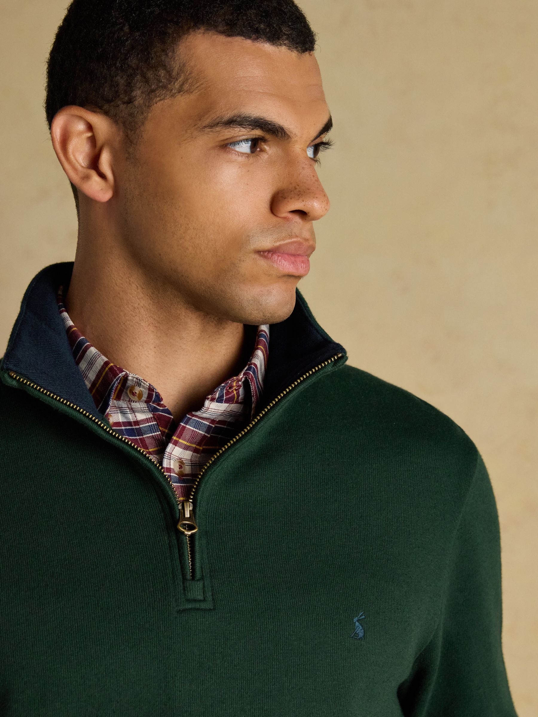 Dark Green Alistair French Ribbed Knit Quarter Zip Sweatshirt - Image 4 of 8