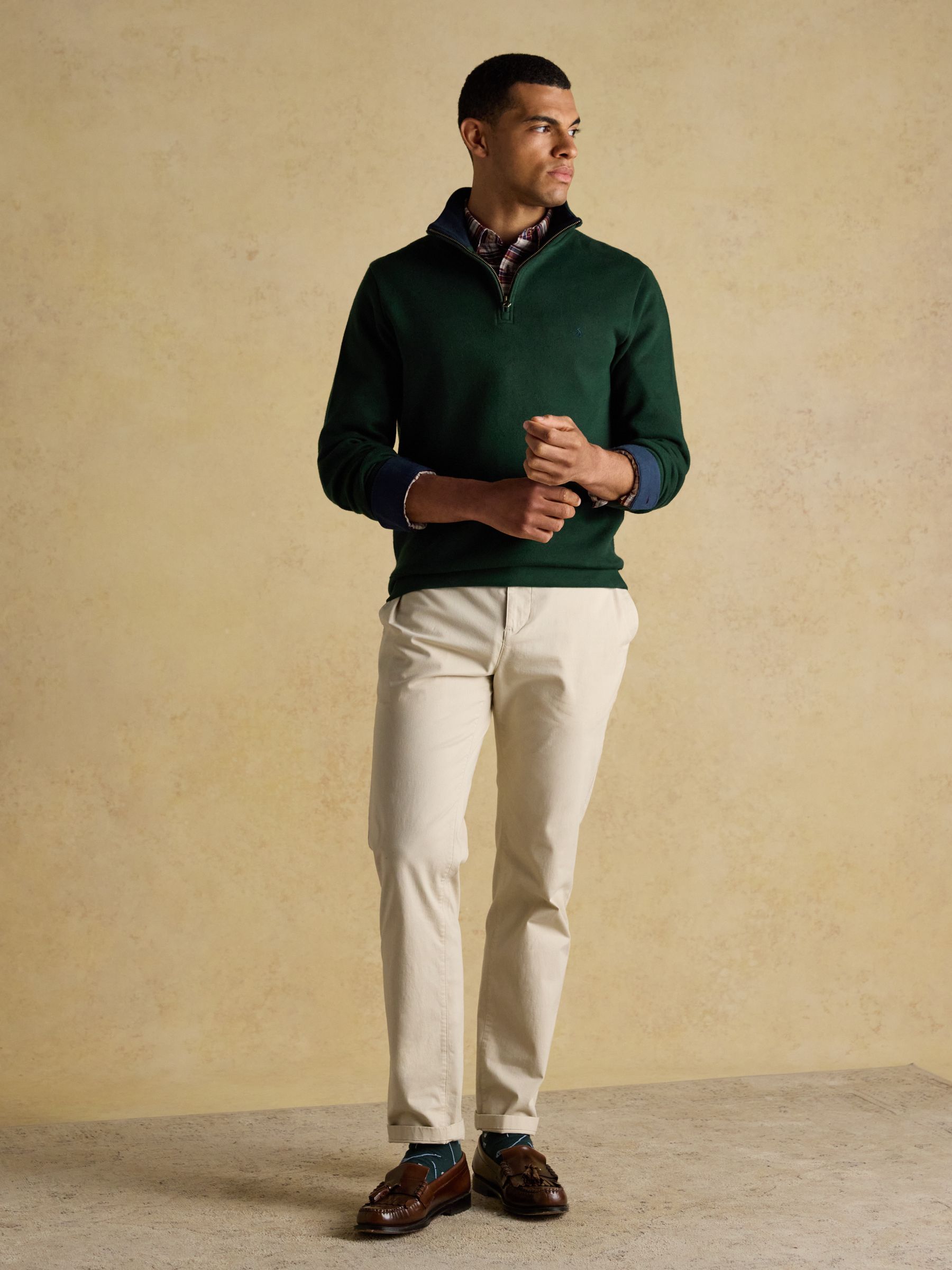 Dark Green Alistair French Ribbed Knit Quarter Zip Sweatshirt - Image 5 of 8