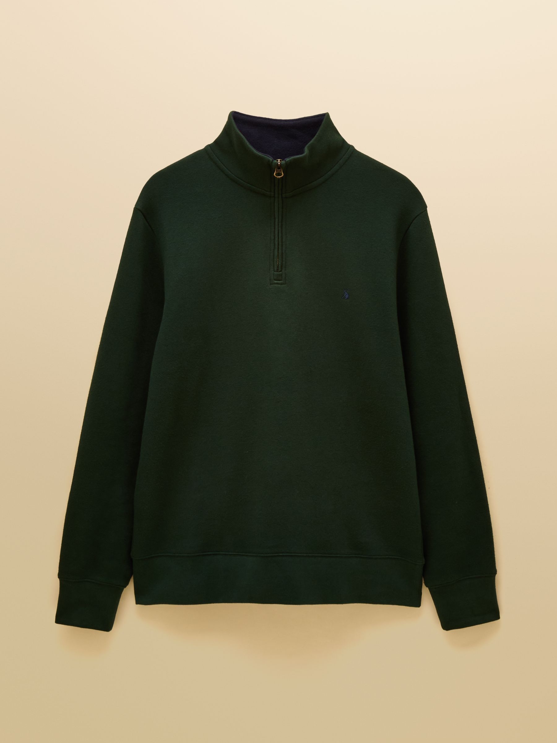 Alistair Dark Green French Ribbed Knit Quarter Zip Sweatshirt | Joules