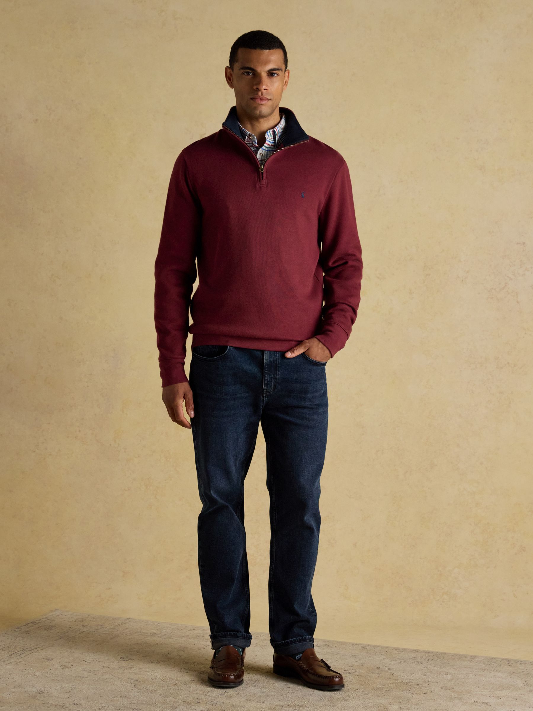 Burgundy Red Alistair French Ribbed Knit Quarter Zip Sweatshirt - Image 3 of 8