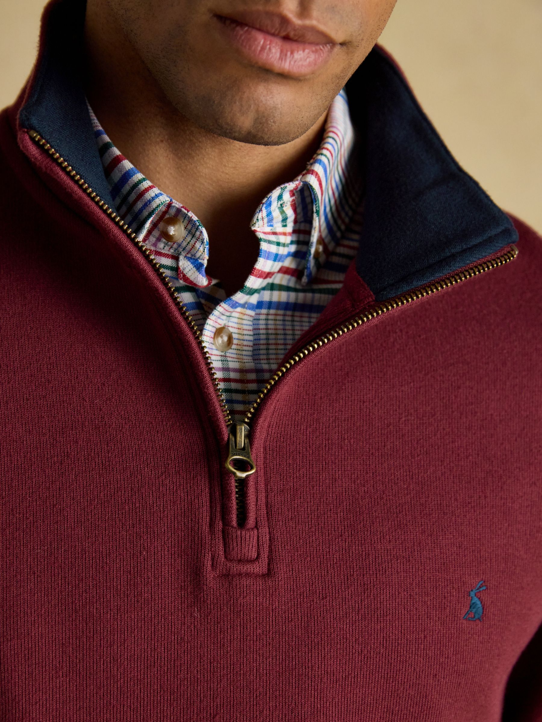 Burgundy Red Alistair French Ribbed Knit Quarter Zip Sweatshirt - Image 4 of 8