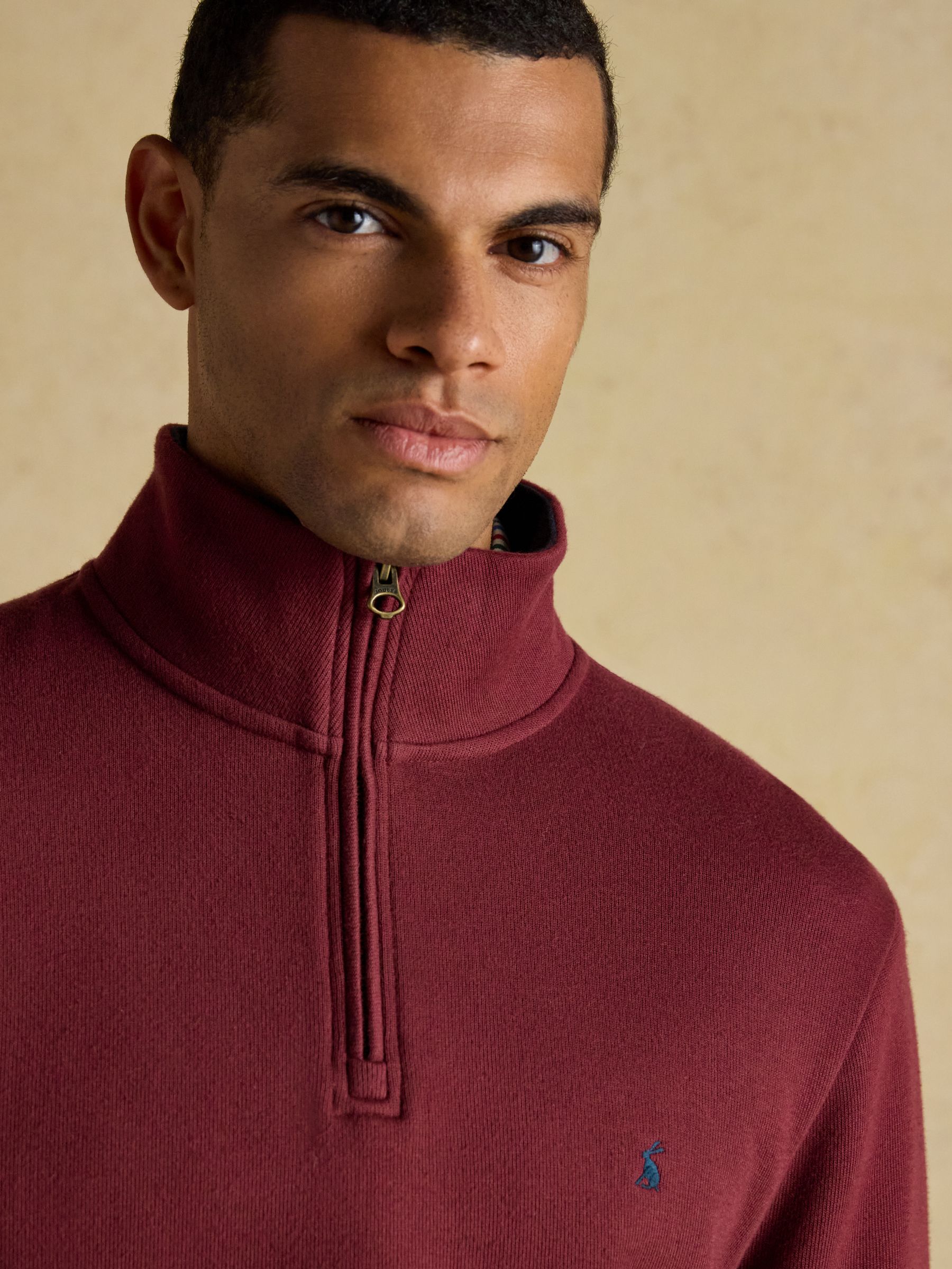 Burgundy Red Alistair French Ribbed Knit Quarter Zip Sweatshirt - Image 5 of 8