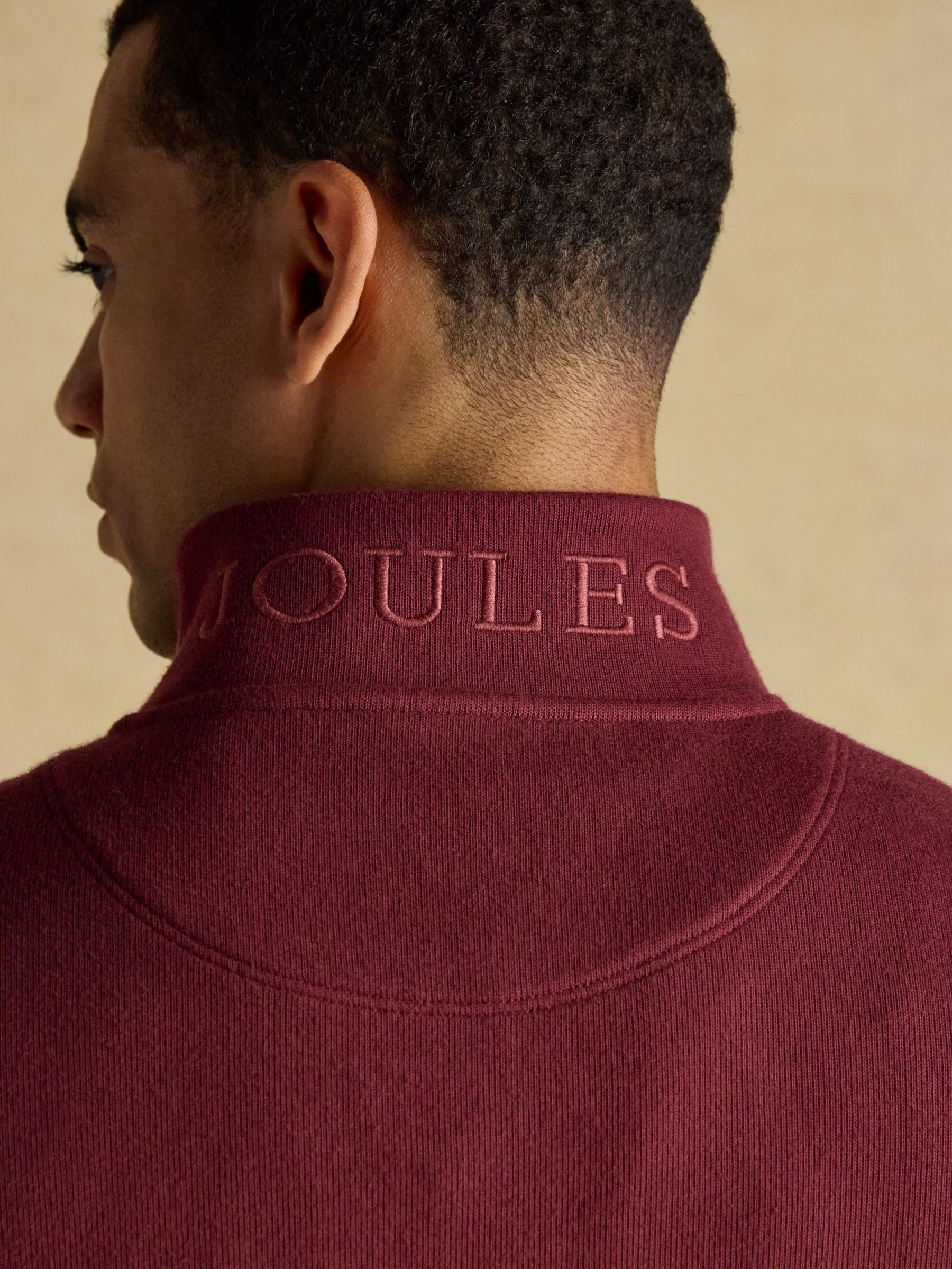 Burgundy Red Alistair French Ribbed Knit Quarter Zip Sweatshirt - Image 7 of 8