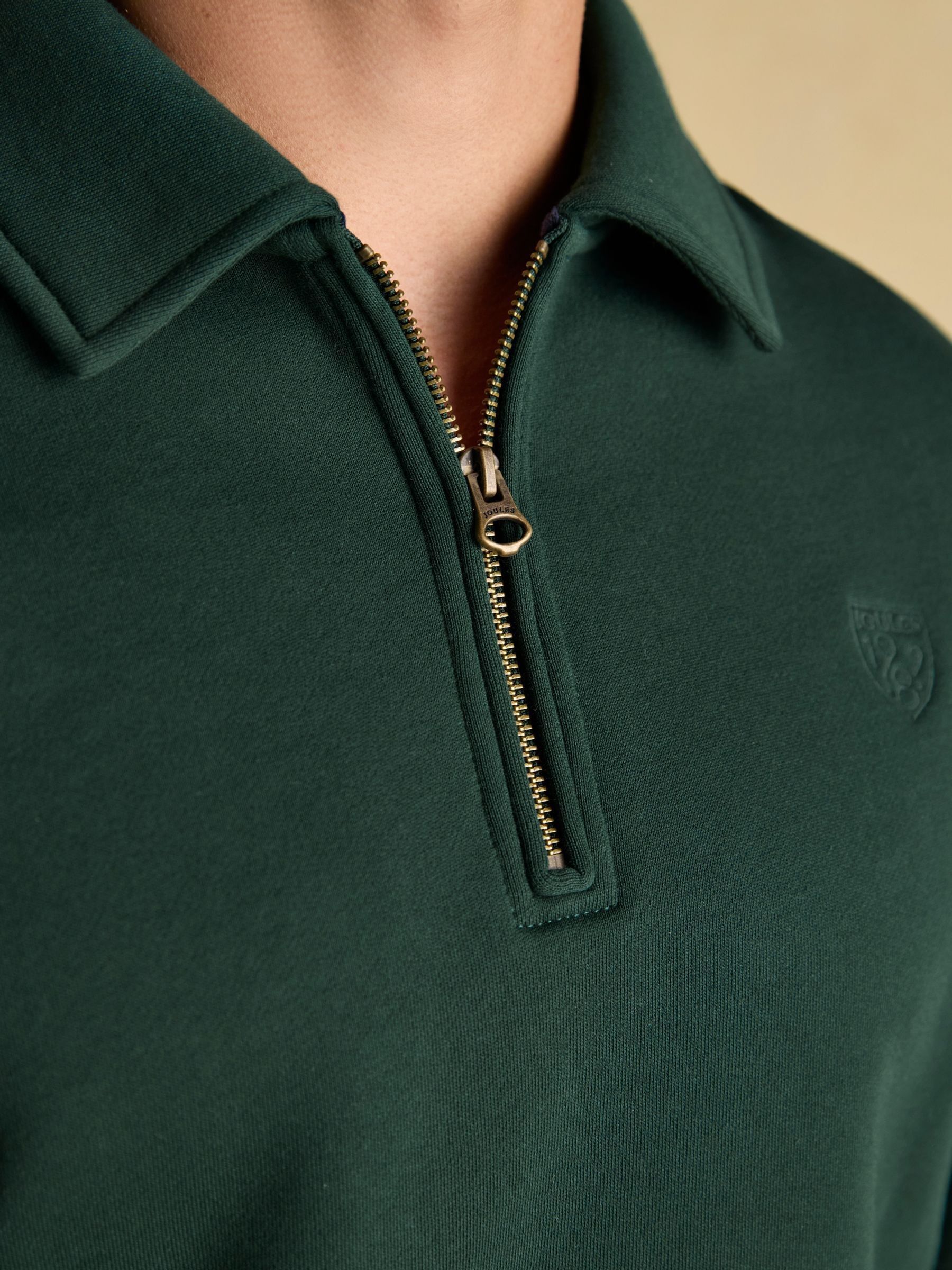 Green Brushed Cotton Collar Quarter Zip Sweatshirt - Image 5 of 9