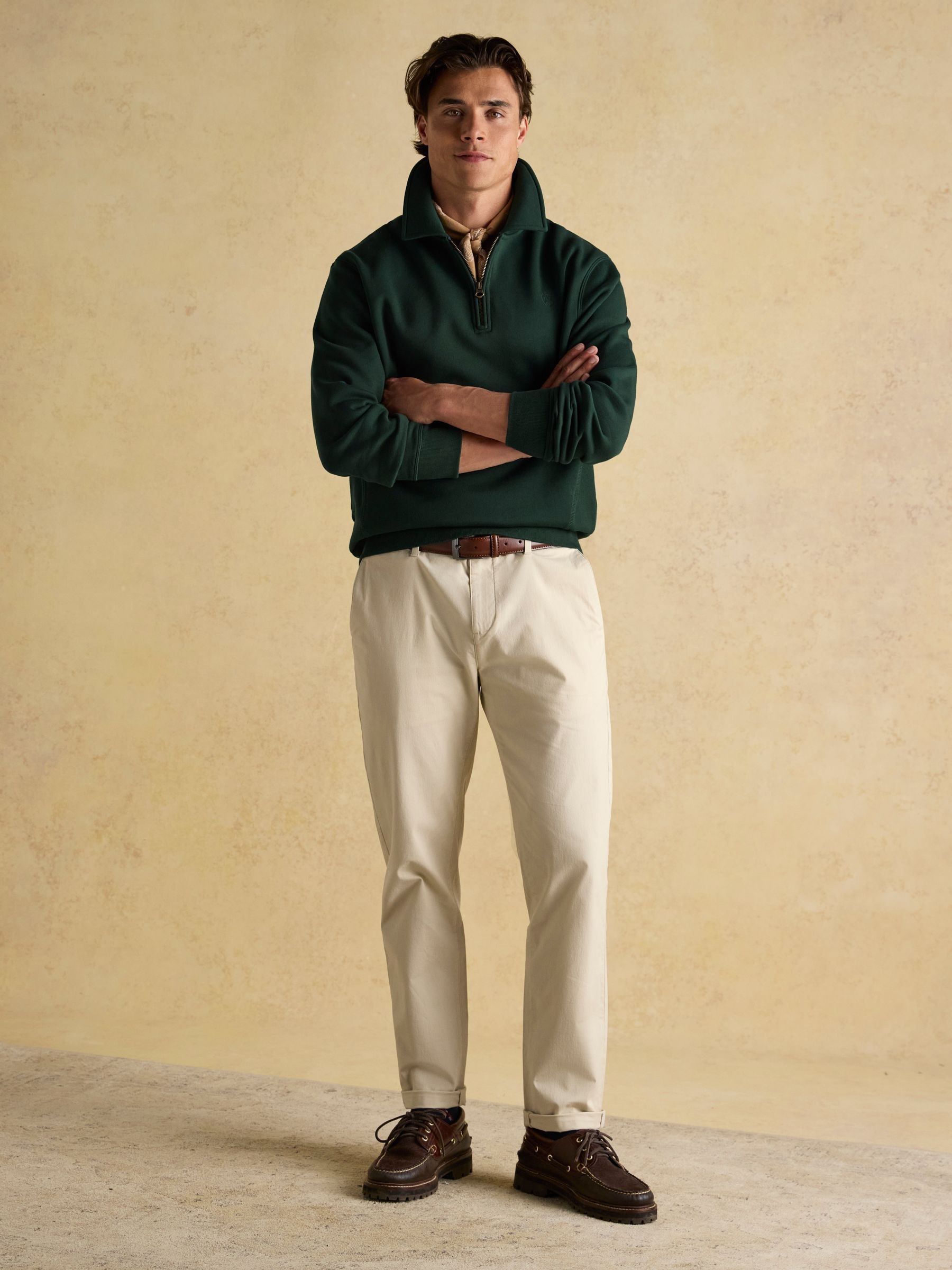 Green Brushed Cotton Collar Quarter Zip Sweatshirt - Image 6 of 9