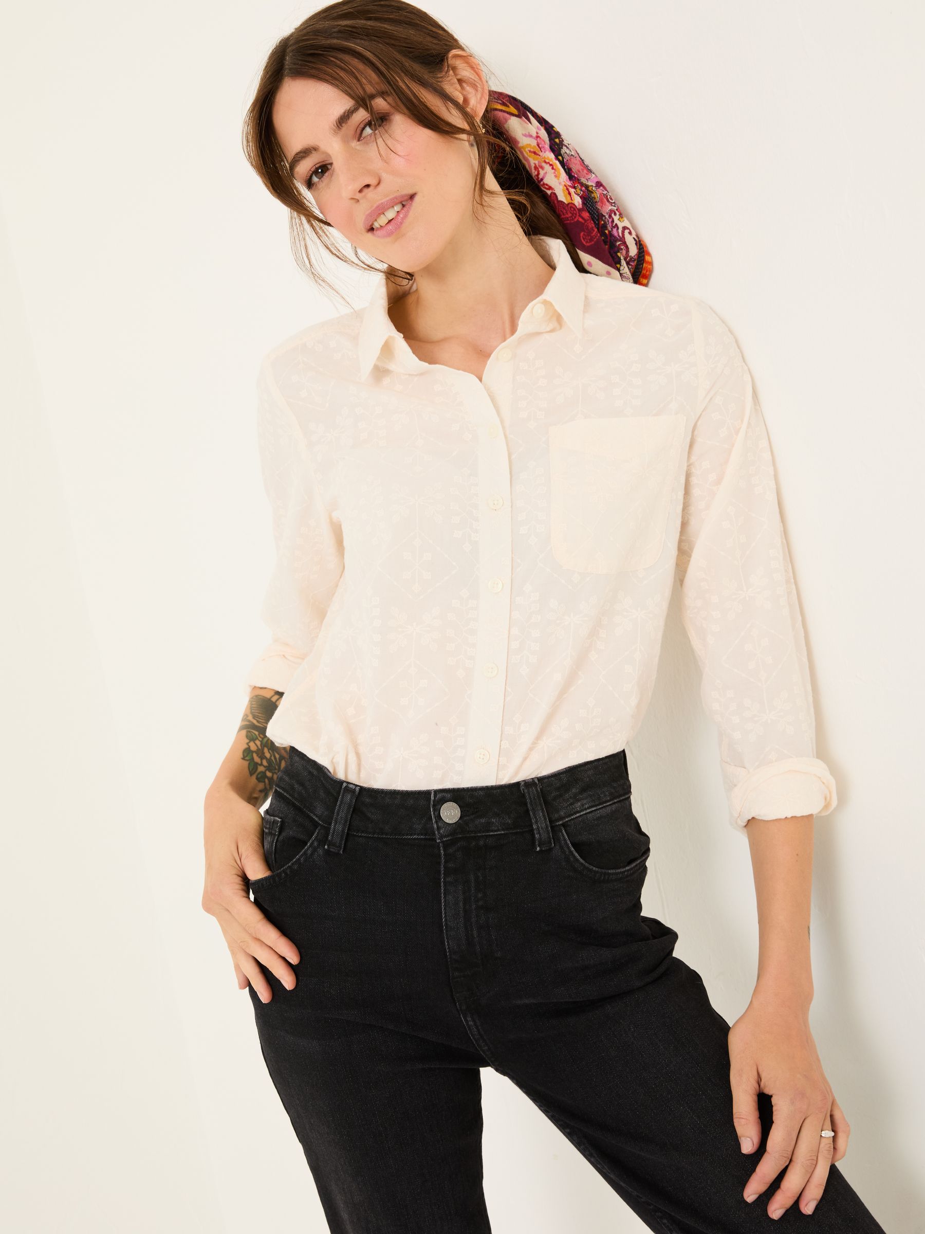 Olivia Ivory Embroidered 100% Cotton Long Sleeve Shirt - Image 2 of 8