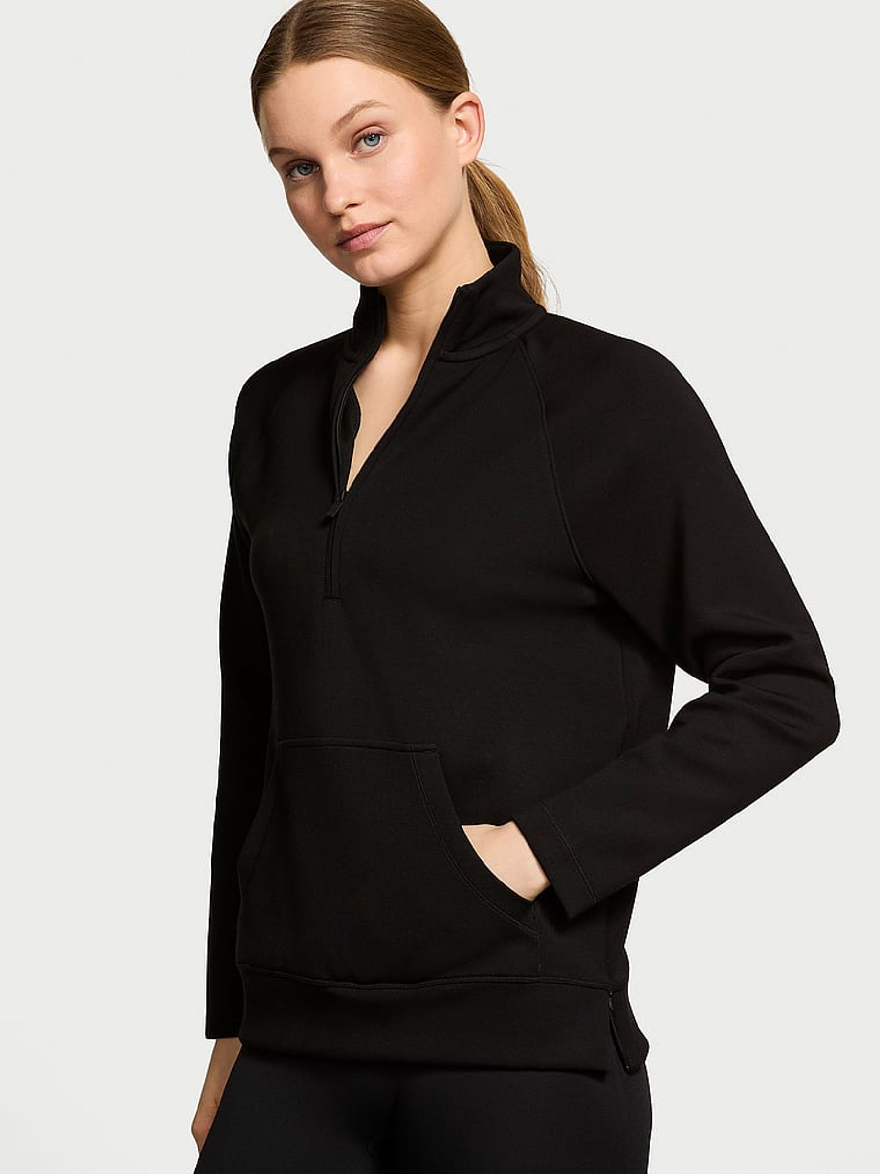 Pure Black Featherweight Knit Half Zip Sweatshirt - Image 1 of 3