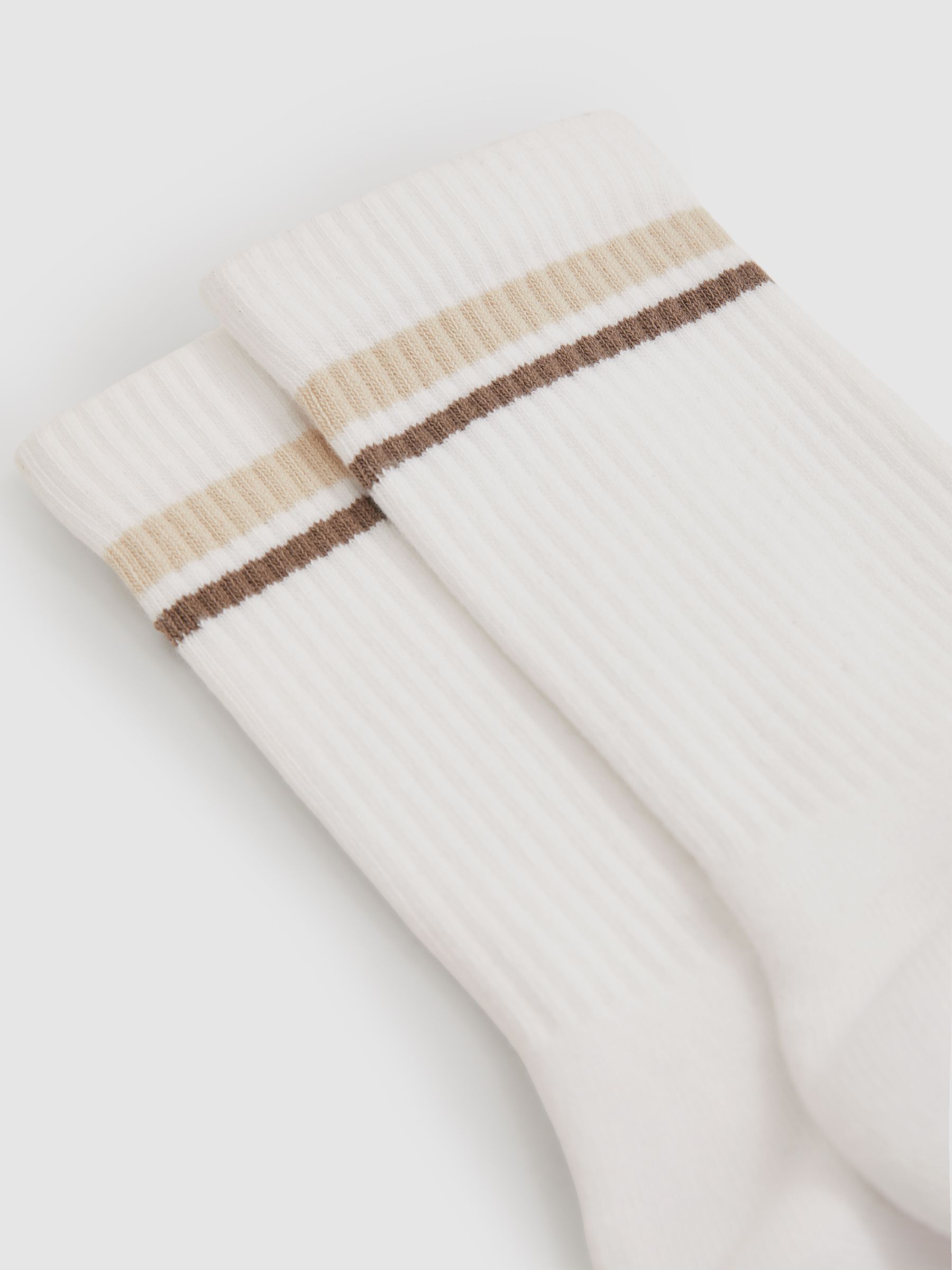Cotton-Blend Striped Crew Socks in White - Image 2 of 3