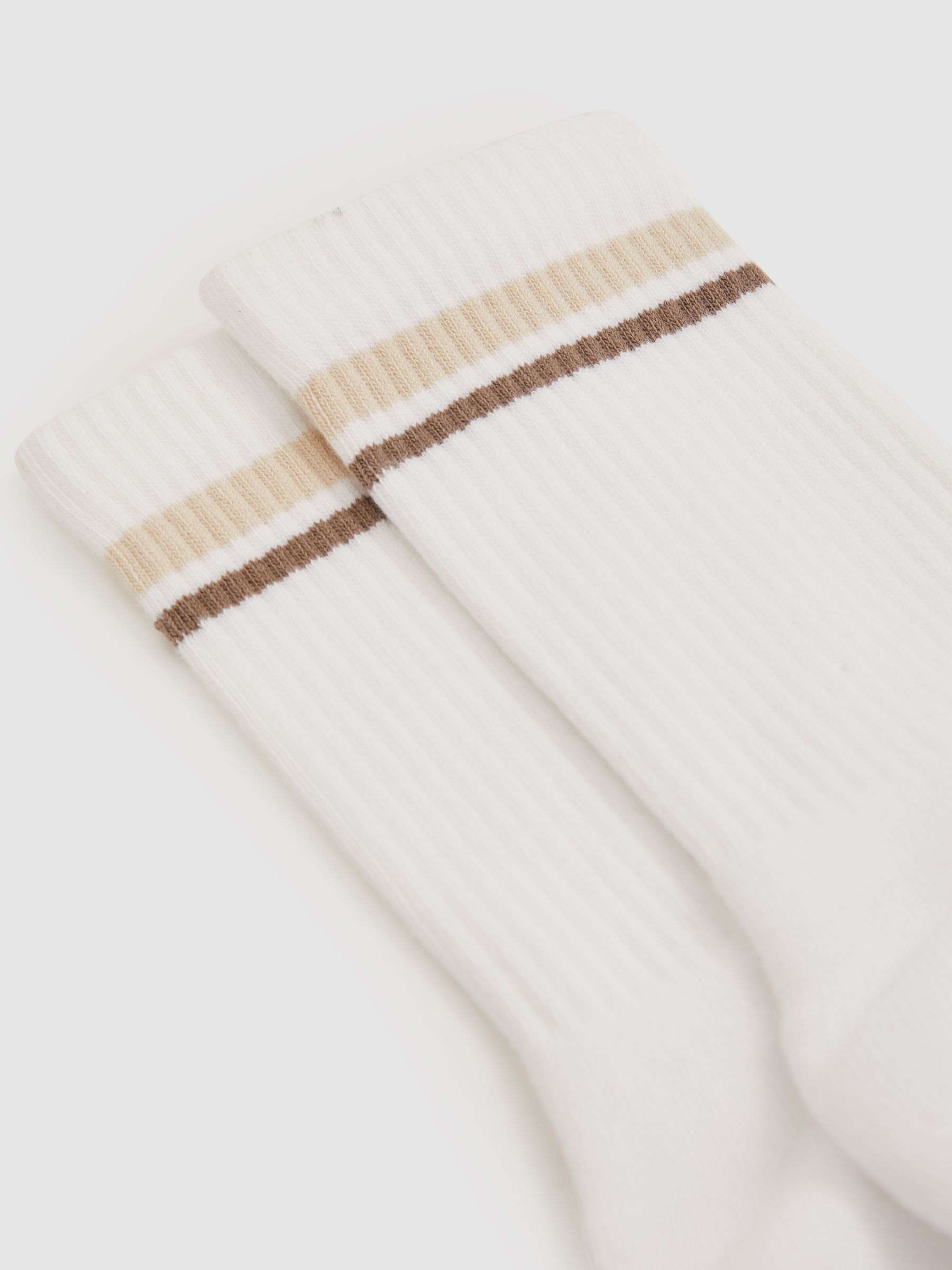 Cotton-Blend Striped Crew Socks in White - Image 3 of 3