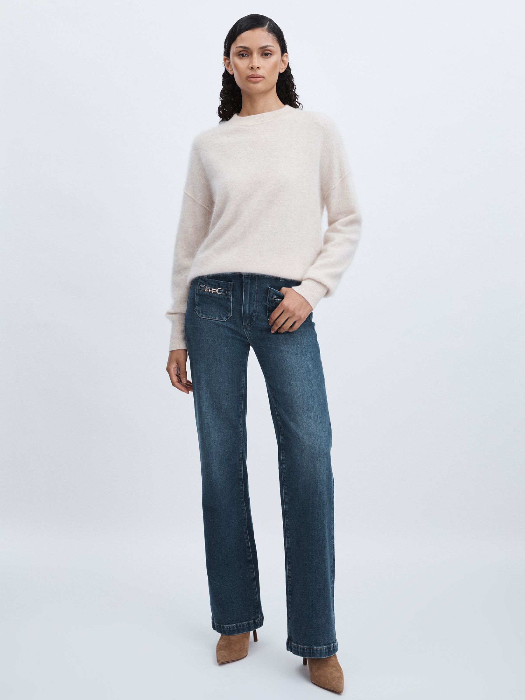 Paige Savon Blue Wide Leg Patch Pocket Jeans in Savon Blue - Image 1 of 7