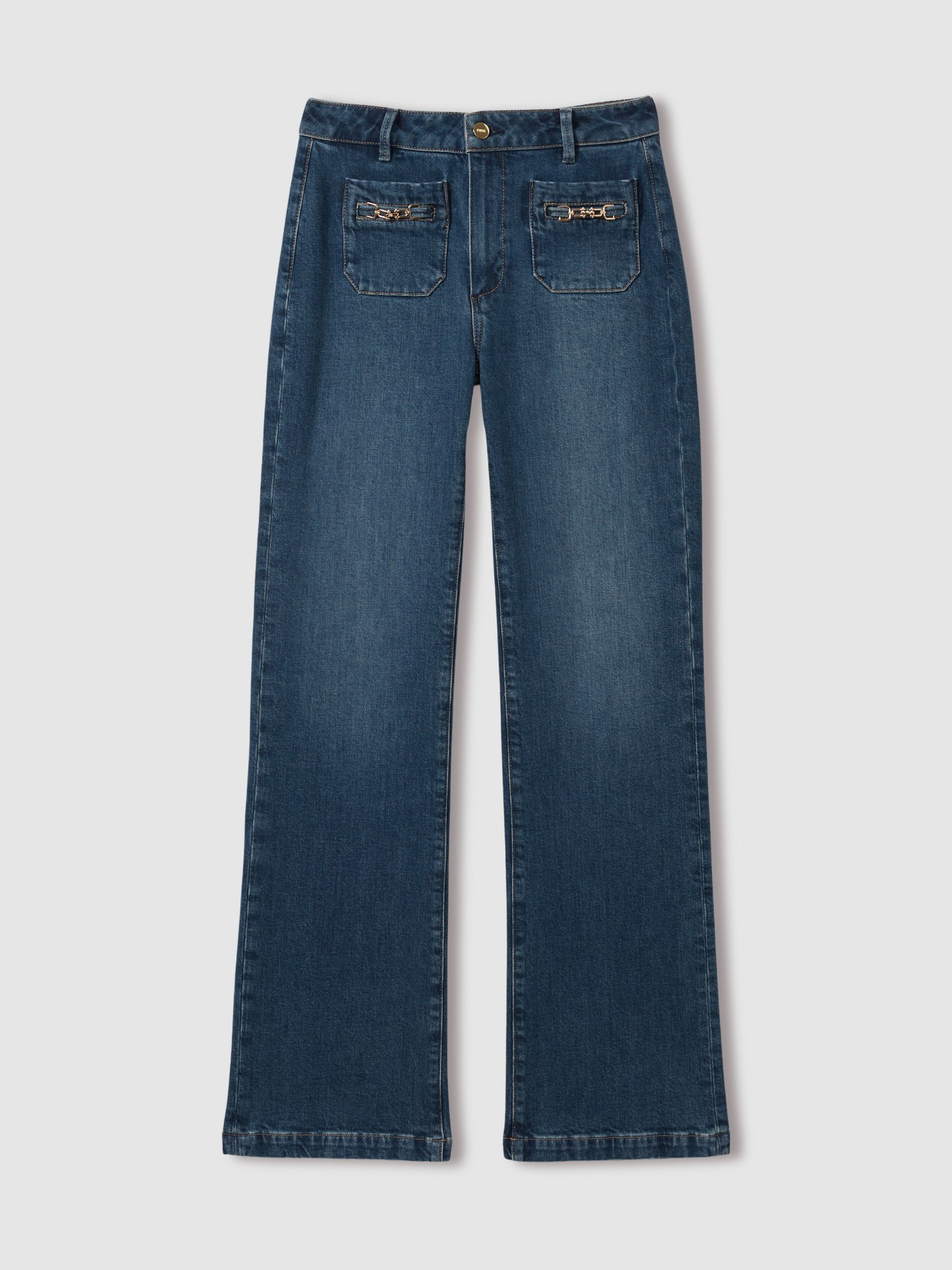 Paige Savon Blue Wide Leg Patch Pocket Jeans in Savon Blue - Image 2 of 7