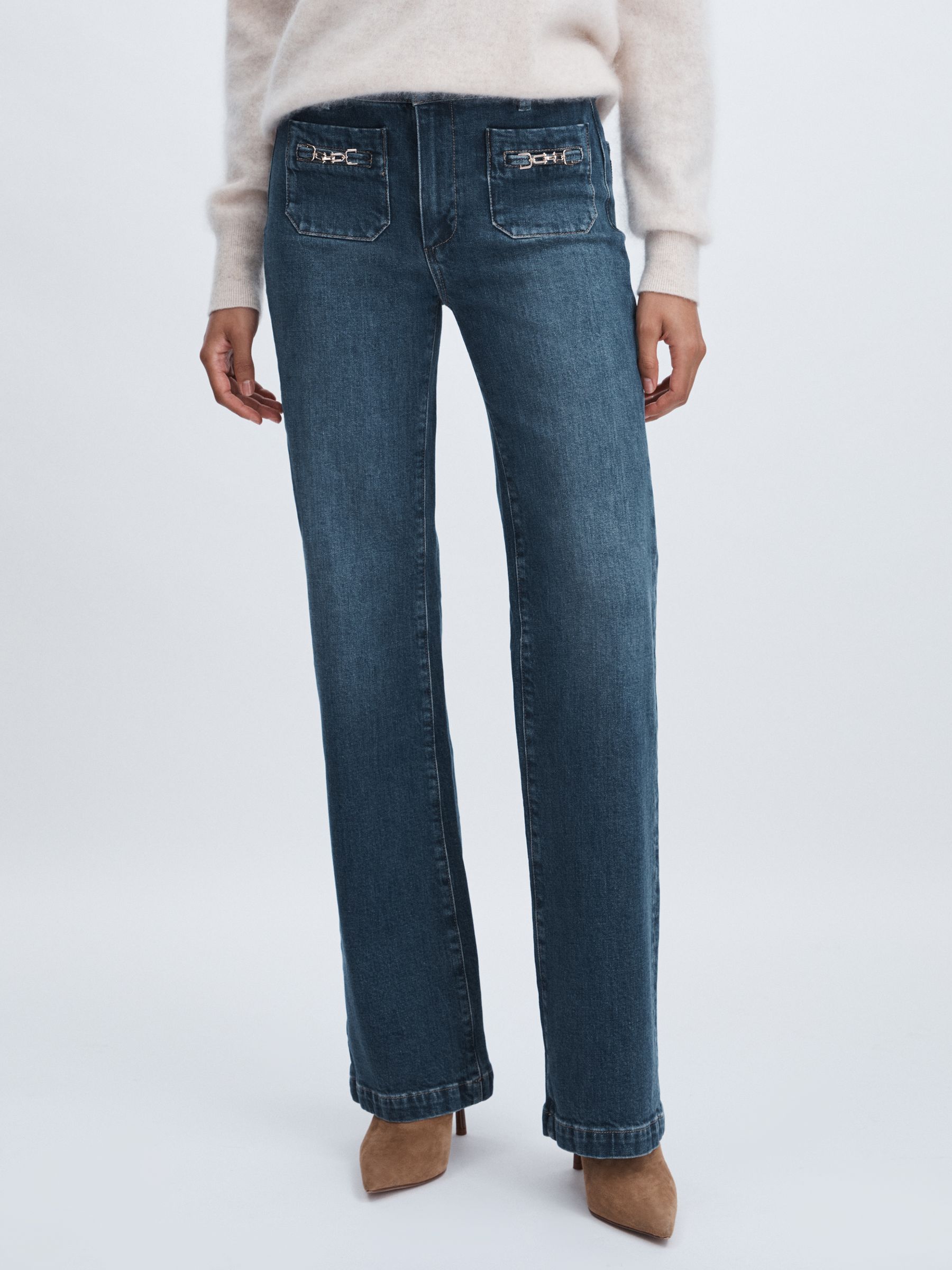 Paige Savon Blue Wide Leg Patch Pocket Jeans in Savon Blue - Image 3 of 7