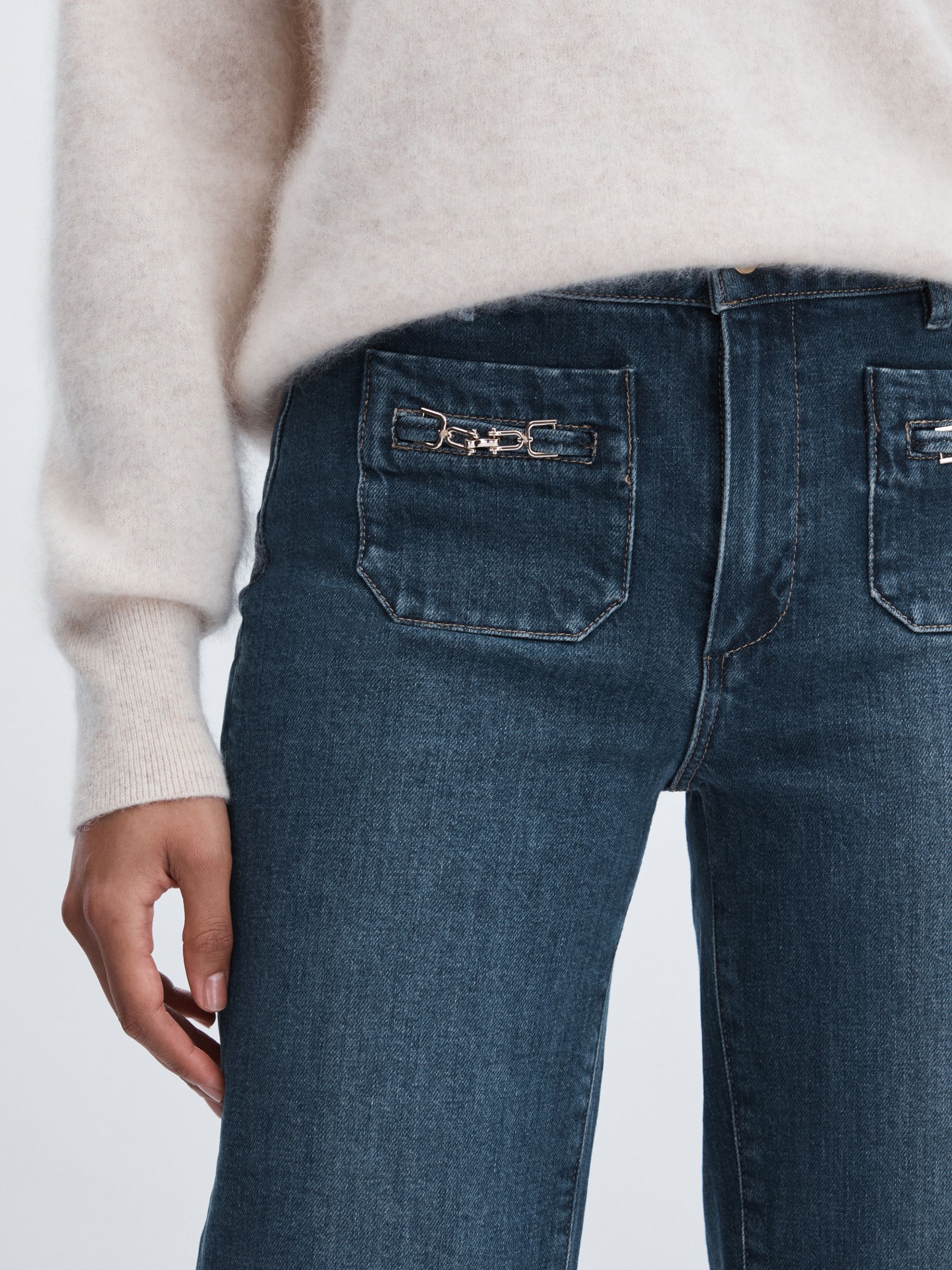 Paige Savon Blue Wide Leg Patch Pocket Jeans in Savon Blue - Image 4 of 7