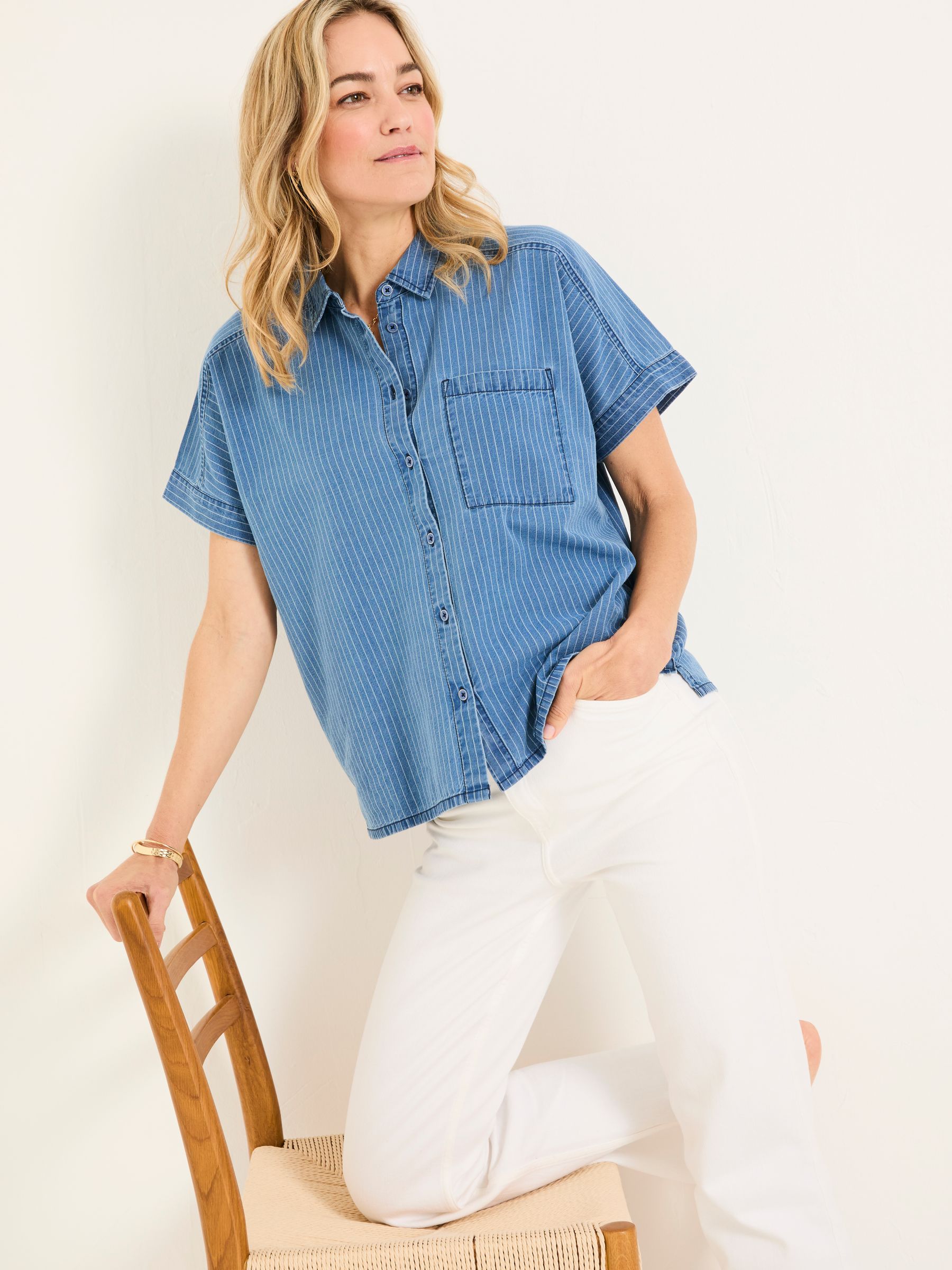 Sanchez Blue Denim Stripe Shirt | FatFace