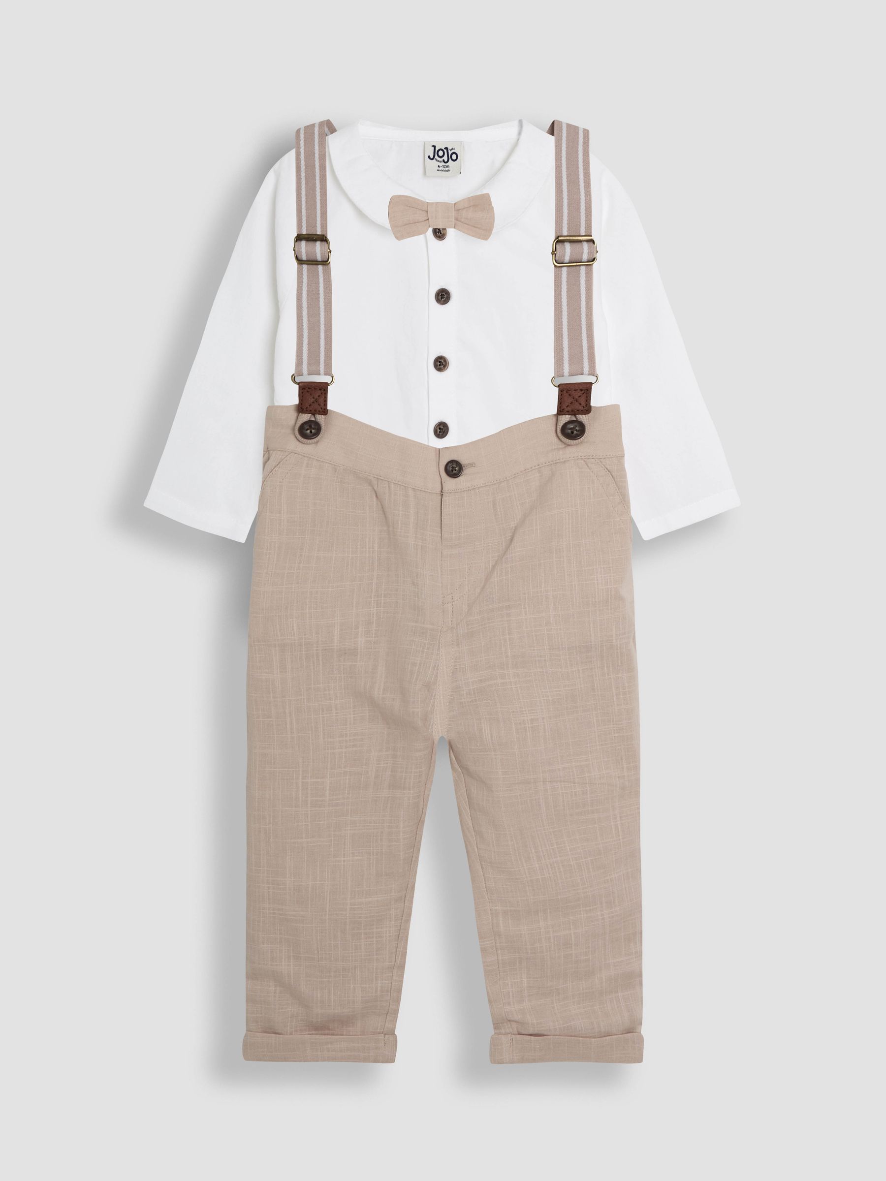 Stone 4-Piece Shirt & Trouser Set With Bow Tie & Braces - Image 1 of 8