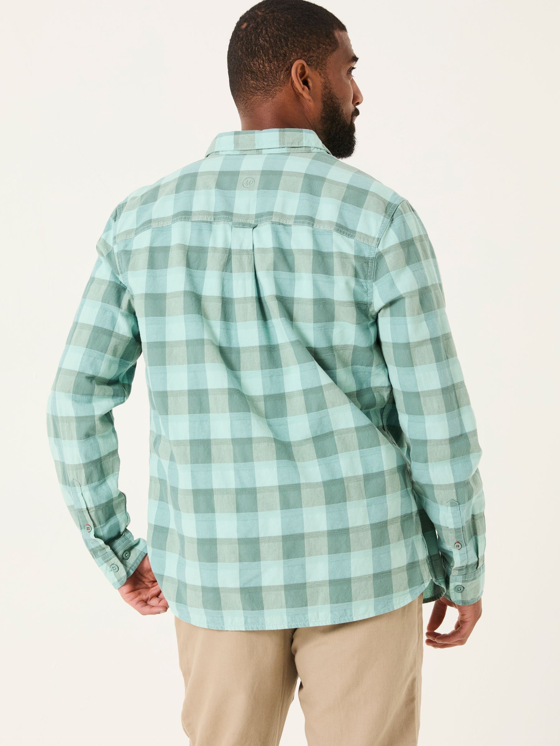 Brent Aqua Blue Long Sleeve Buffallo Overdye Check Shirt - Image 2 of 5