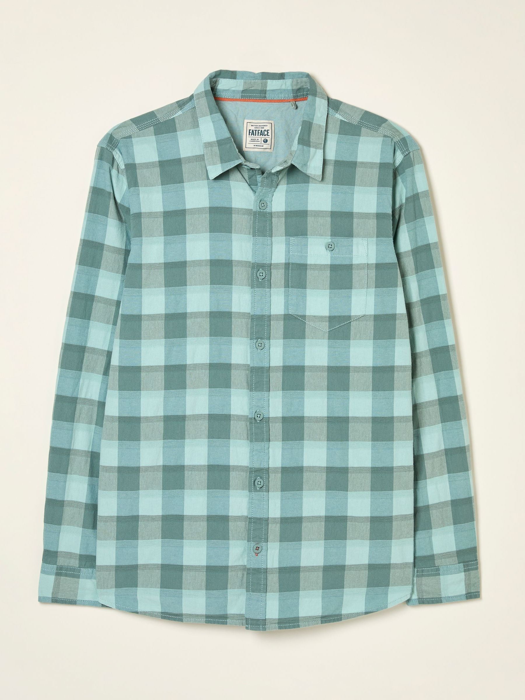 Brent Aqua Blue Long Sleeve Buffallo Overdye Check Shirt - Image 5 of 5