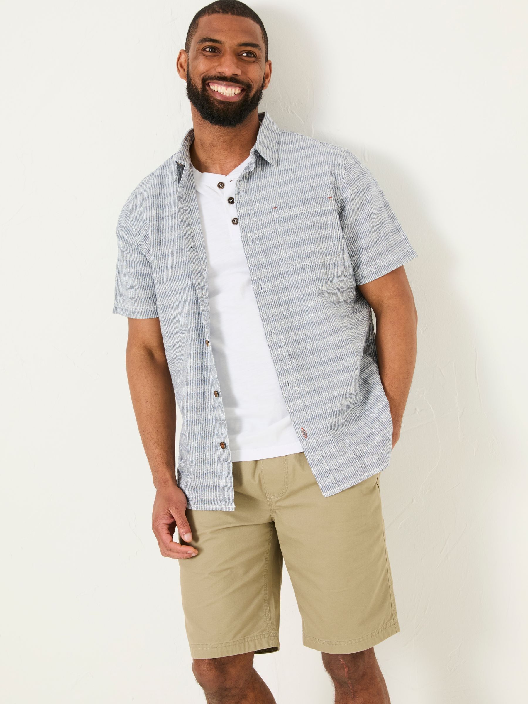 Blue Short Sleeve Semi Plain Textured Shirt - Image 1 of 5