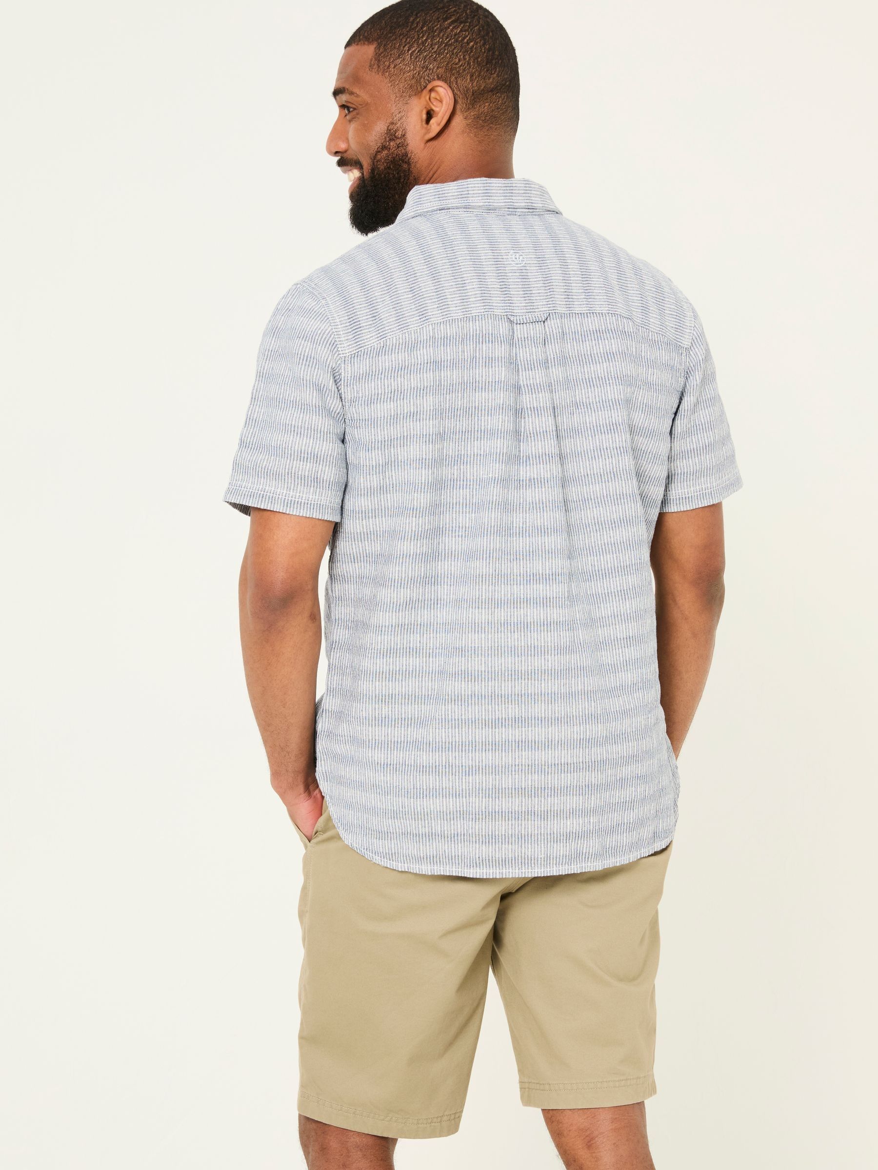 Blue Short Sleeve Semi Plain Textured Shirt - Image 2 of 5
