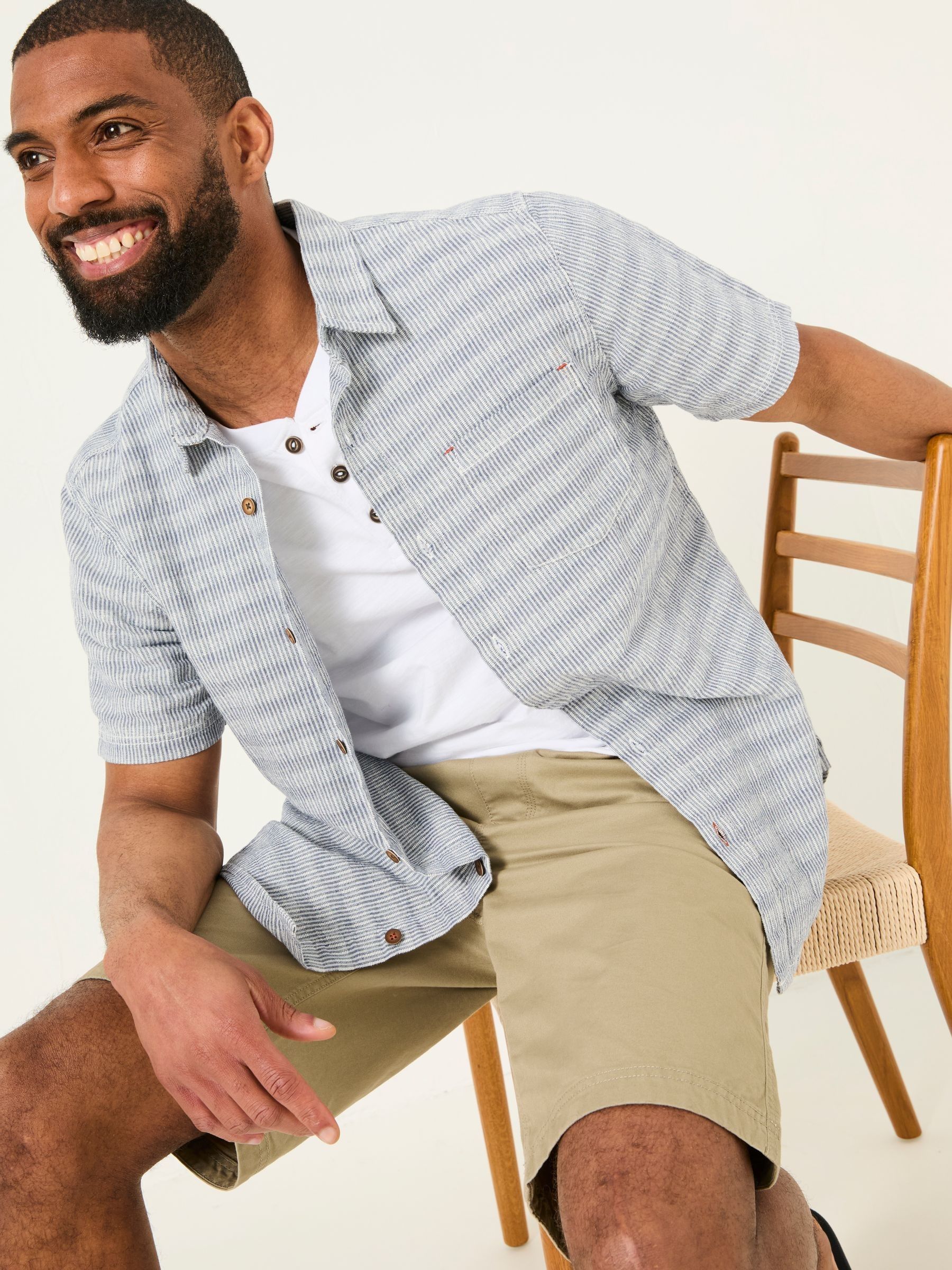 Blue Short Sleeve Semi Plain Textured Shirt - Image 3 of 5
