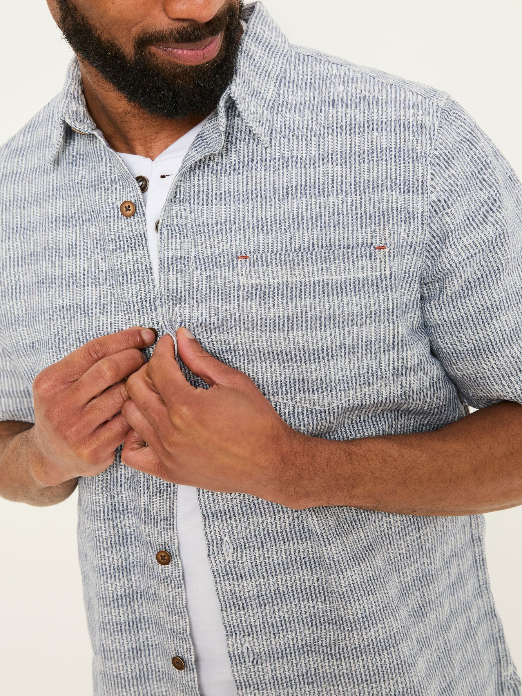Blue Short Sleeve Semi Plain Textured Shirt - Image 4 of 5