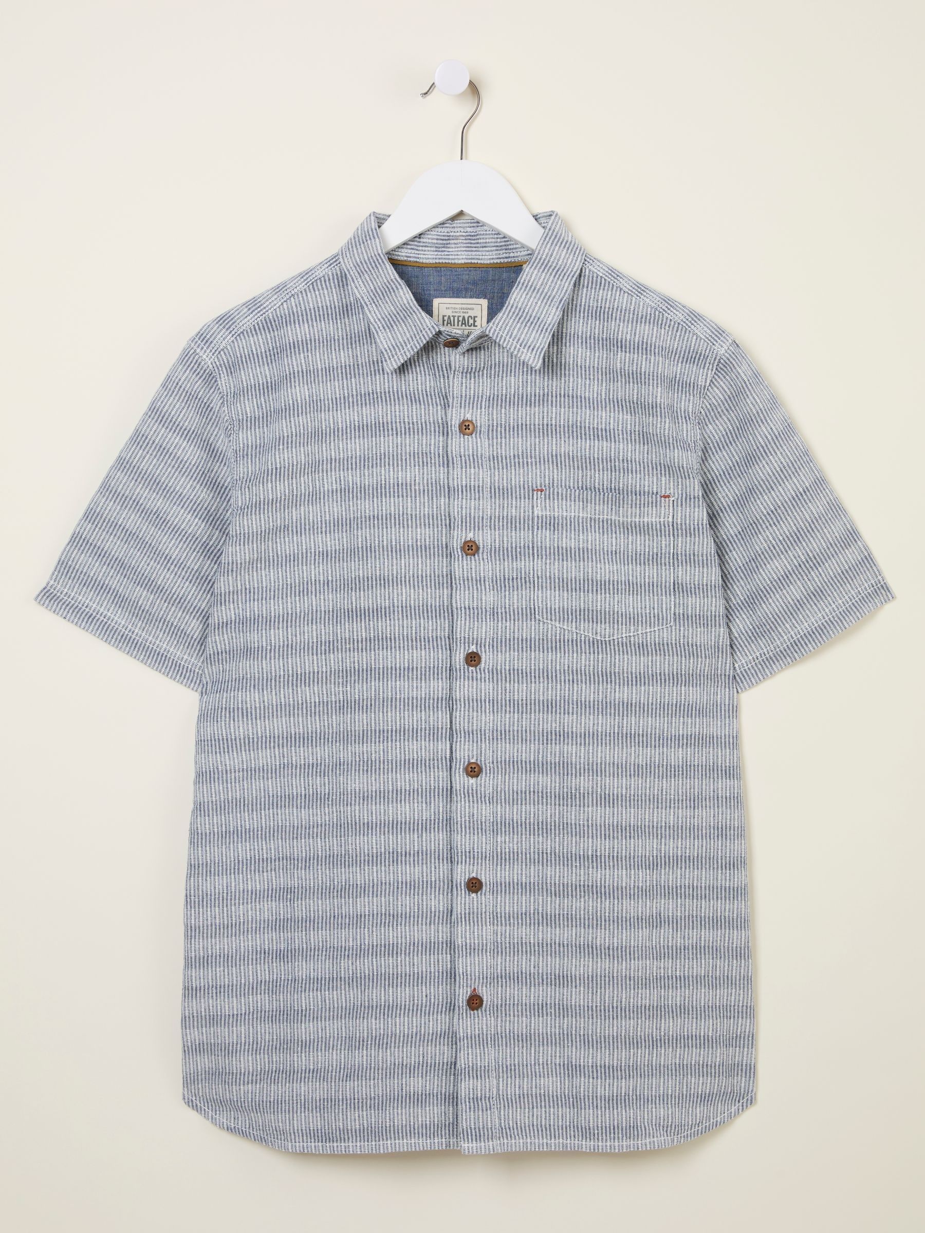 Blue Short Sleeve Semi Plain Textured Shirt - Image 5 of 5
