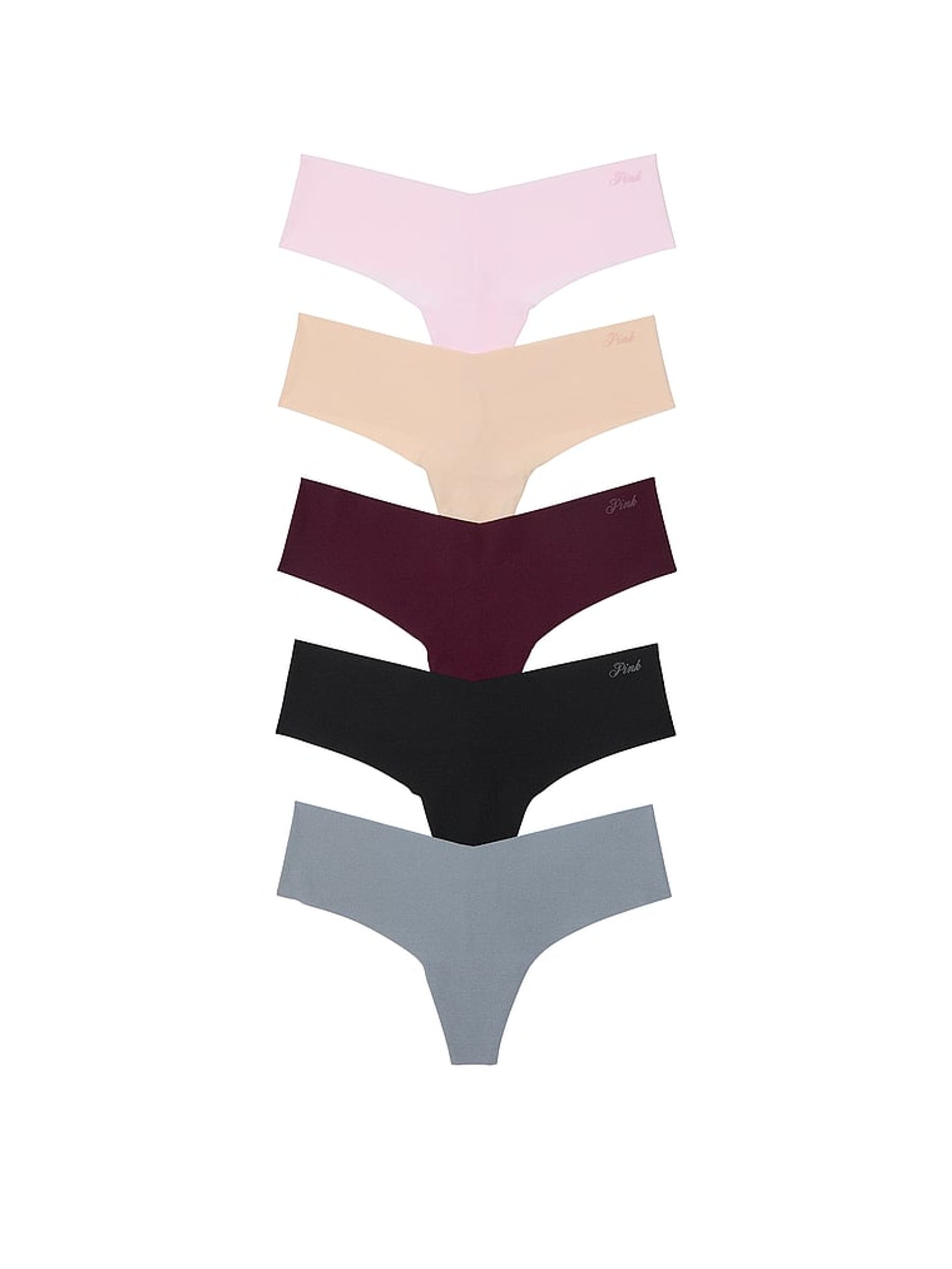 Grey/Black/Purple/Pink/Marzipan Thong 5 Pack Knickers - Image 1 of 3
