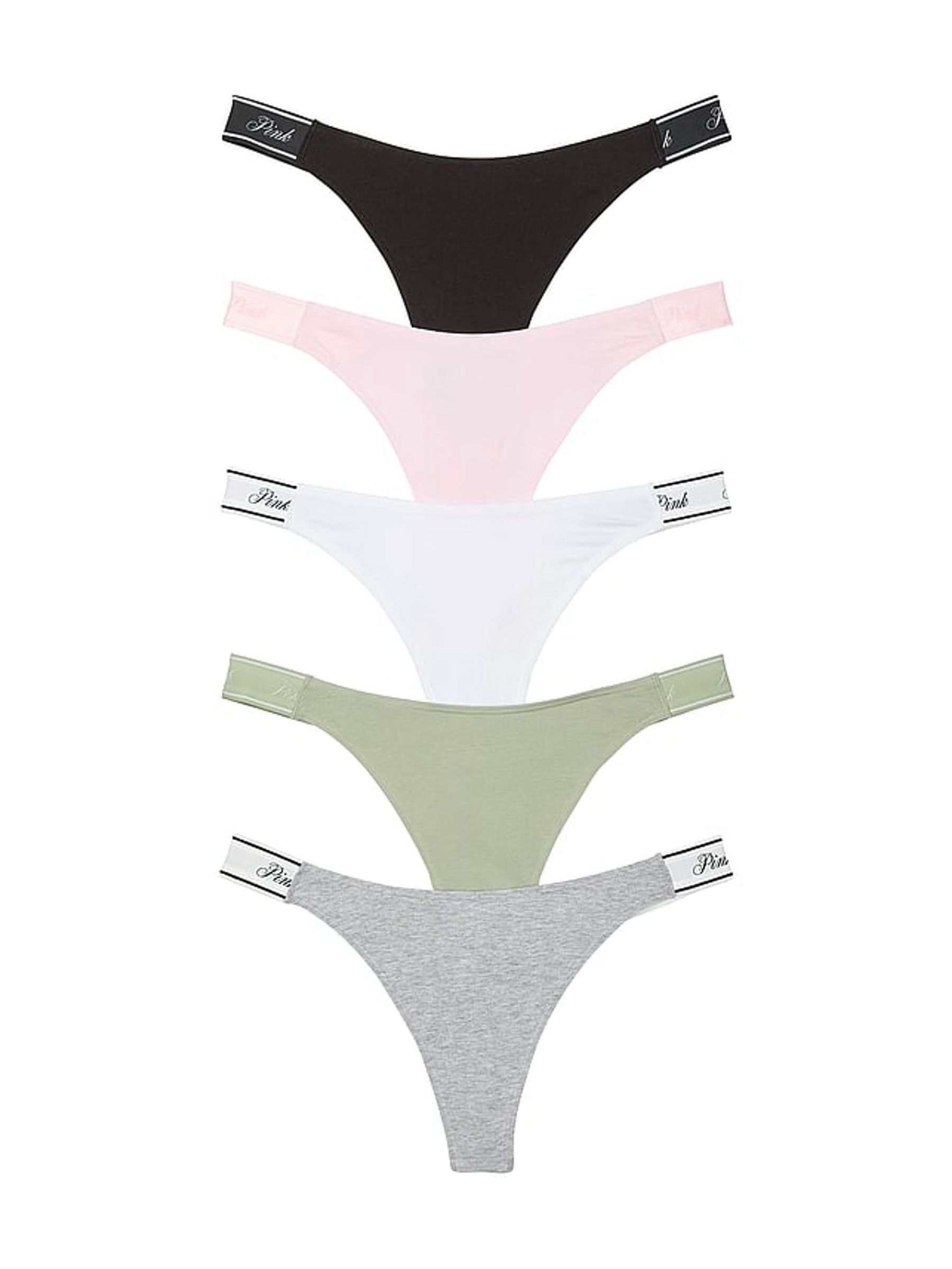 Black/White/Green/Grey/Pink Thong Logo 5 Pack Knickers - Image 1 of 3