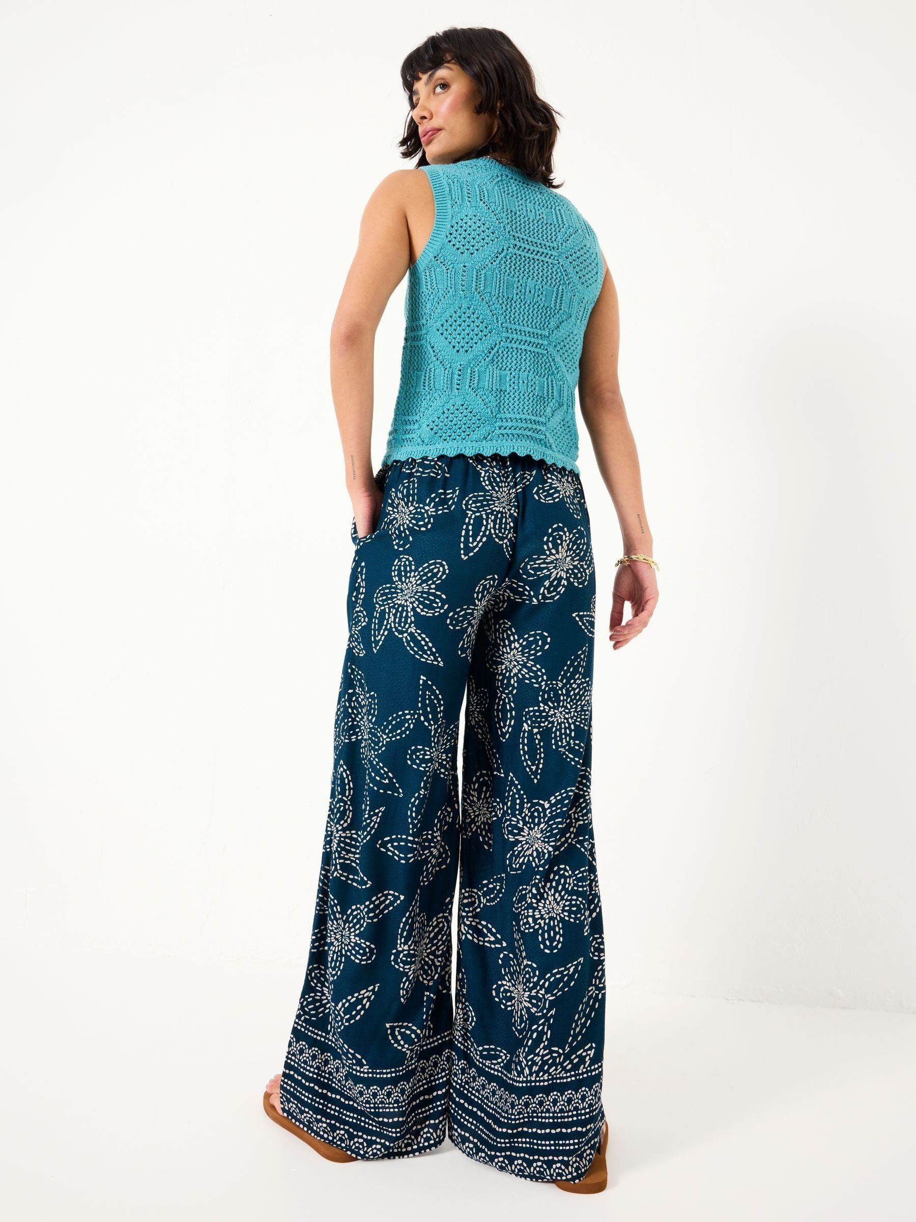 Zelda Navy Wide Leg Trousers - Image 2 of 10
