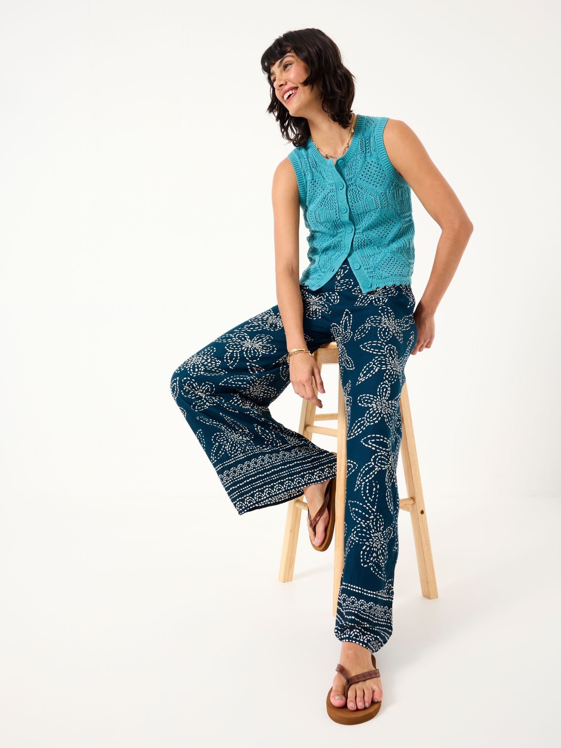 Zelda Navy Wide Leg Trousers - Image 3 of 10