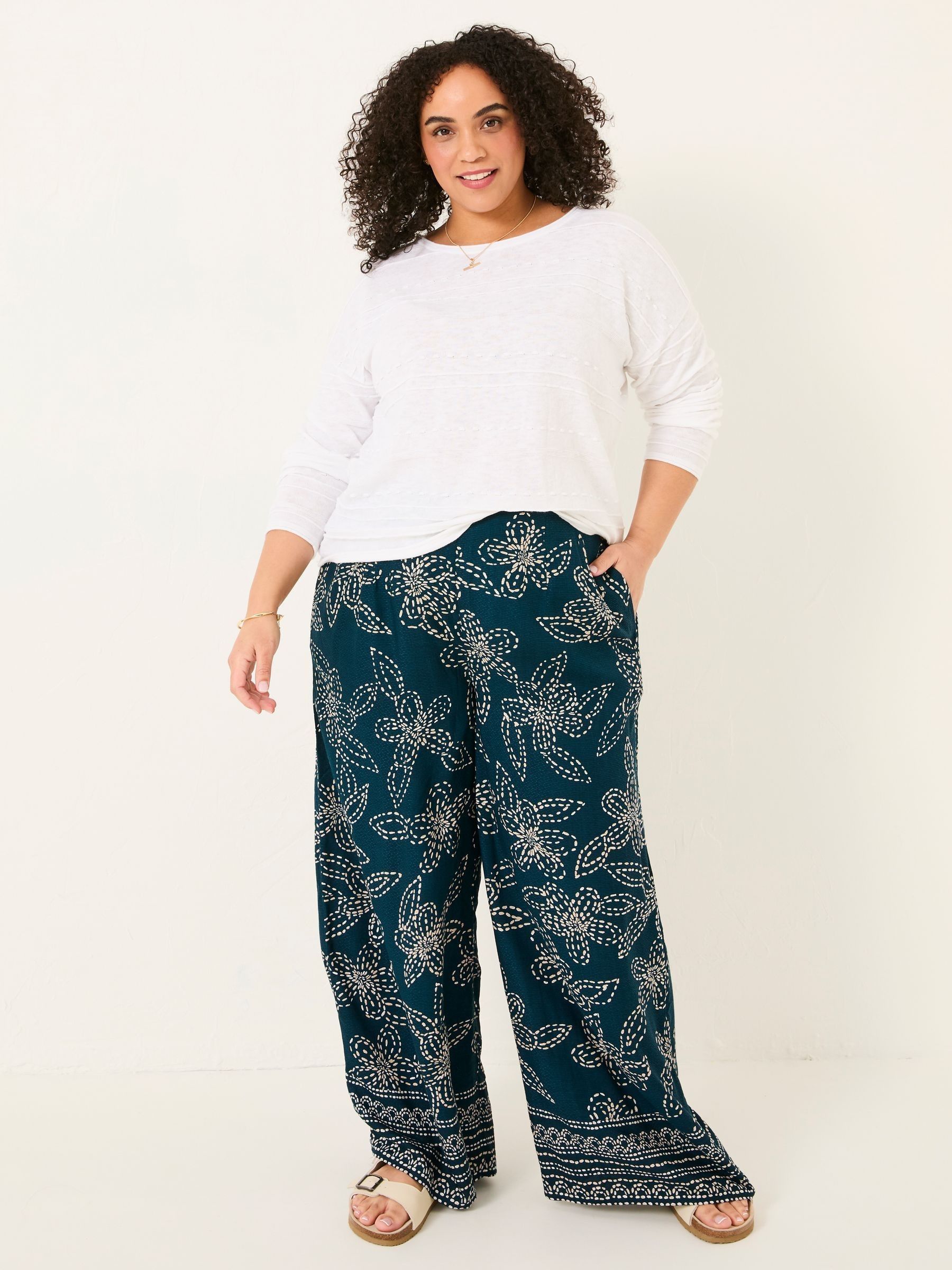 Zelda Navy Wide Leg Trousers - Image 6 of 10