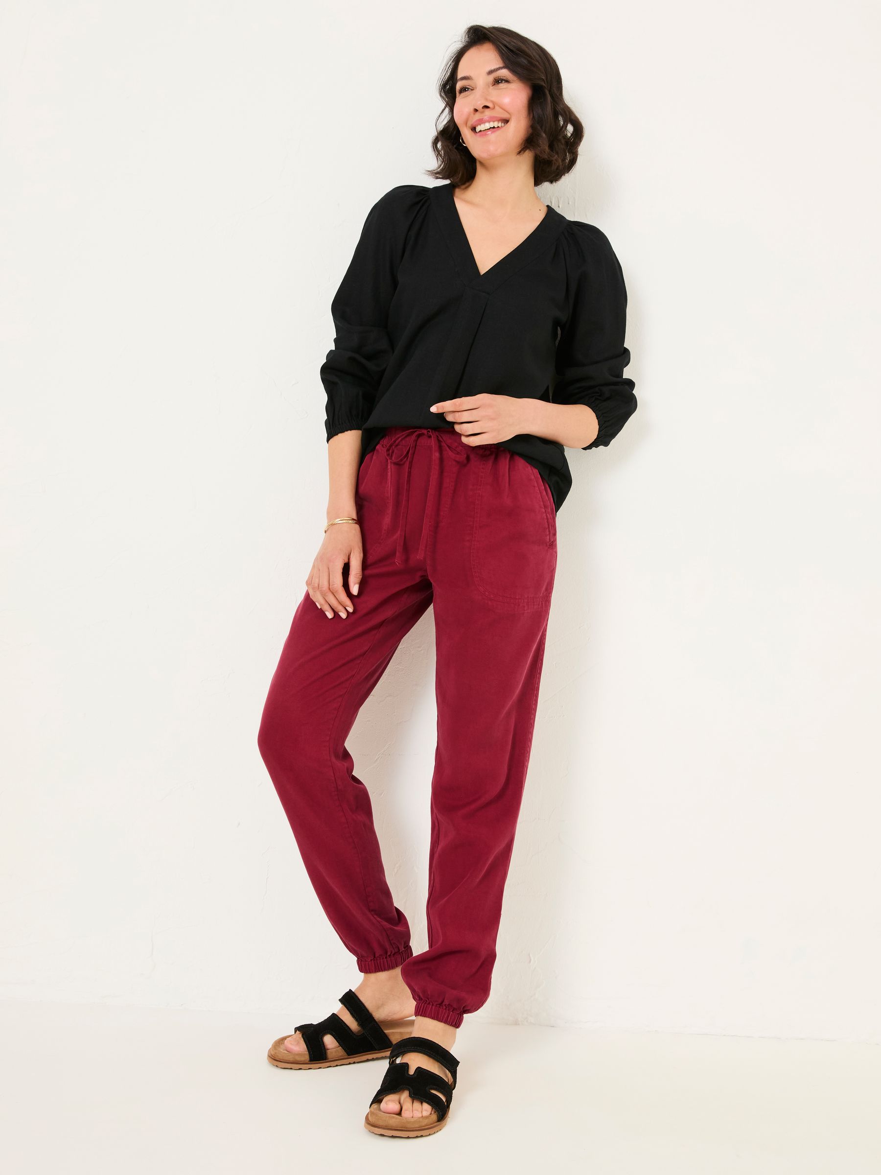 Lyme Burgundy Red Cuffed Joggers - Image 3 of 6