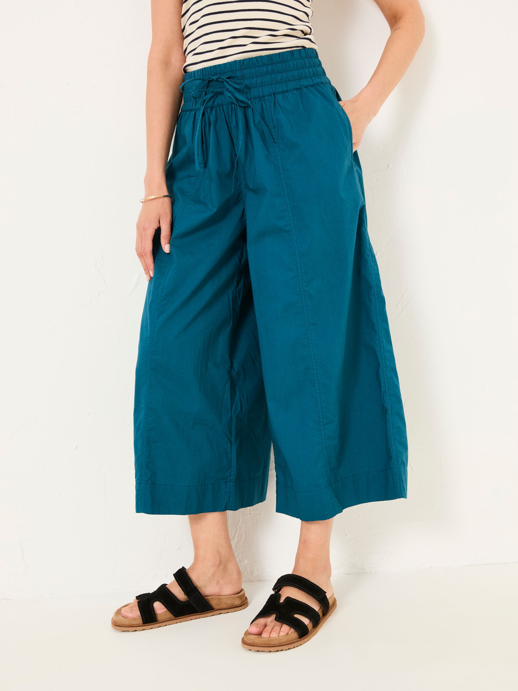Aubrey Teal Blue Wide Leg Crop Trouser | FatFace USA