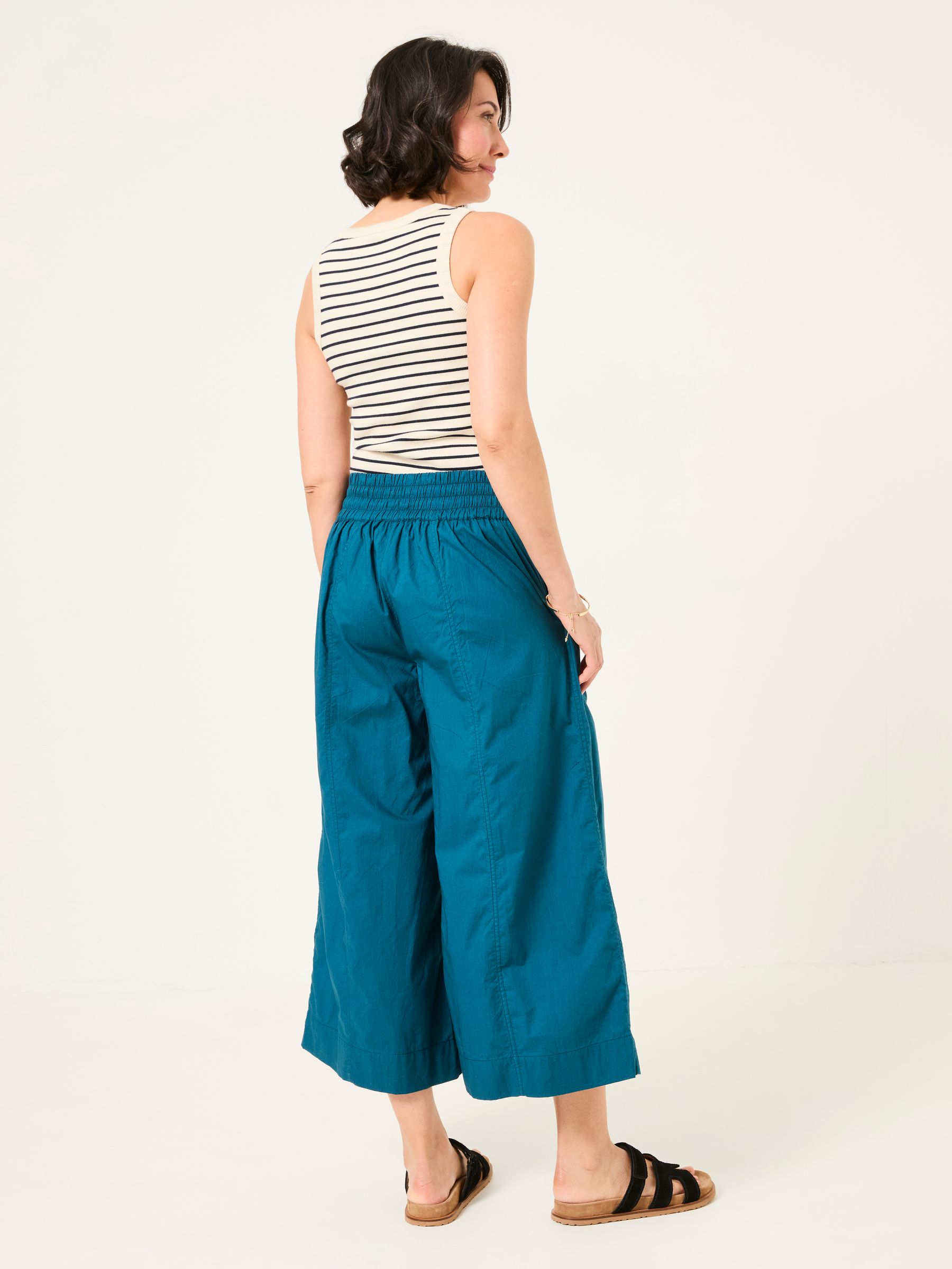 Aubrey Teal Blue Wide Leg Crop Trouser | FatFace USA