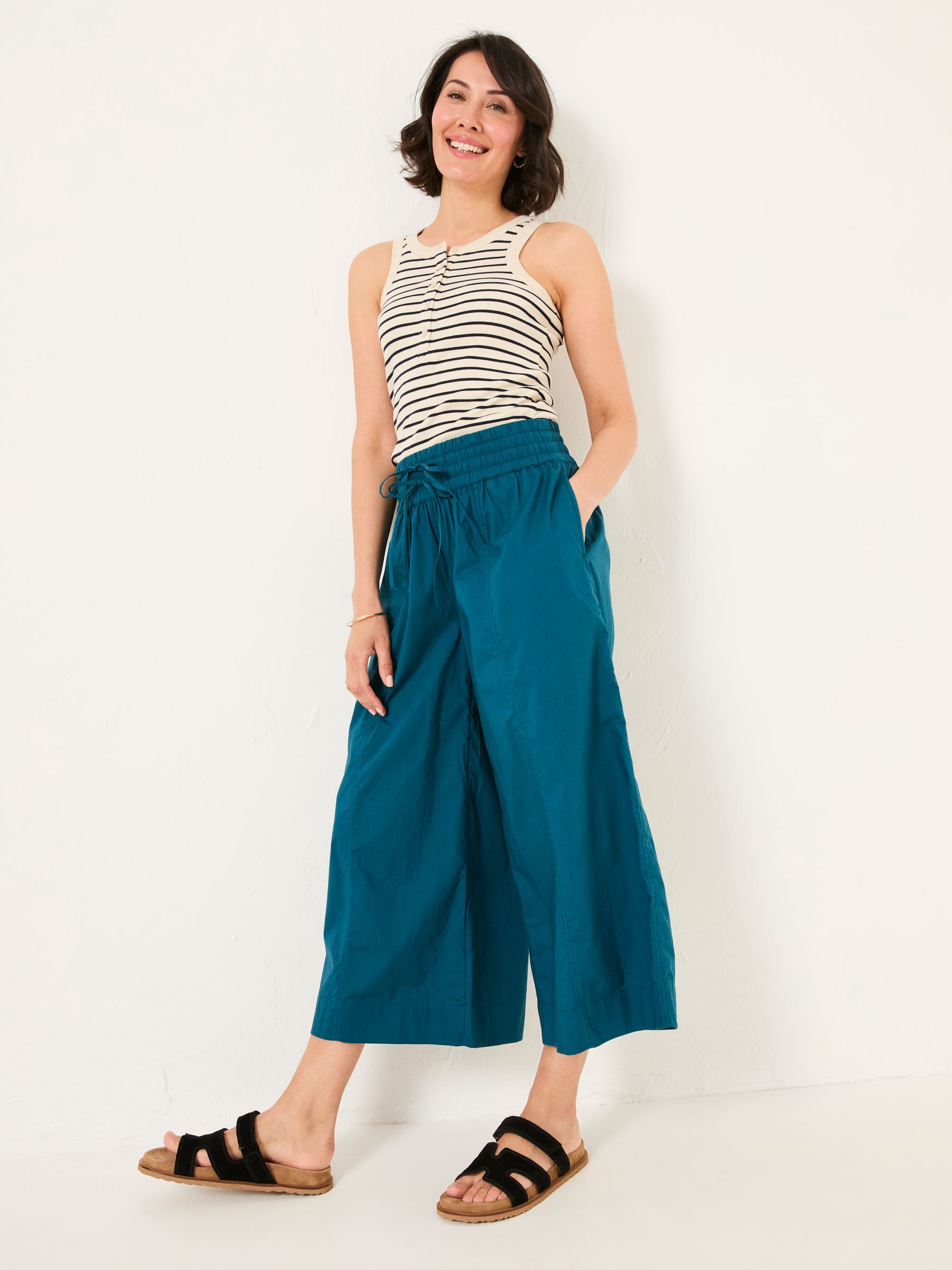 Aubrey Teal Blue Wide Leg Crop Trouser | FatFace USA