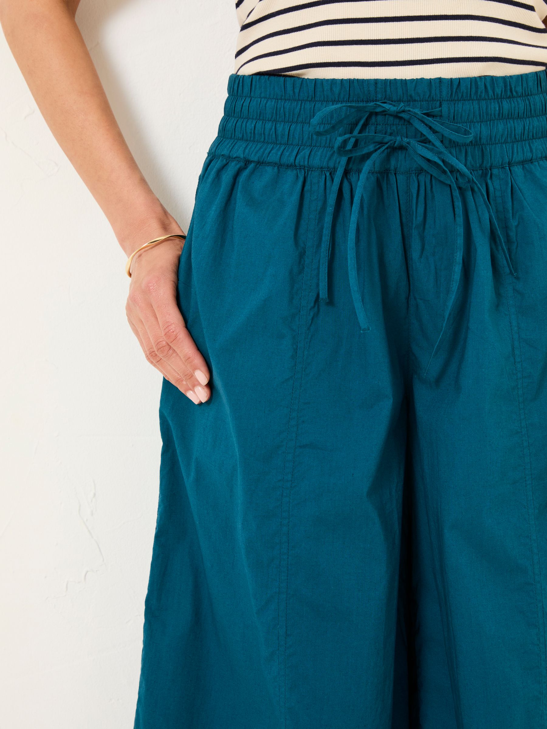 Aubrey Teal Blue Wide Leg Crop Trouser - Image 4 of 6