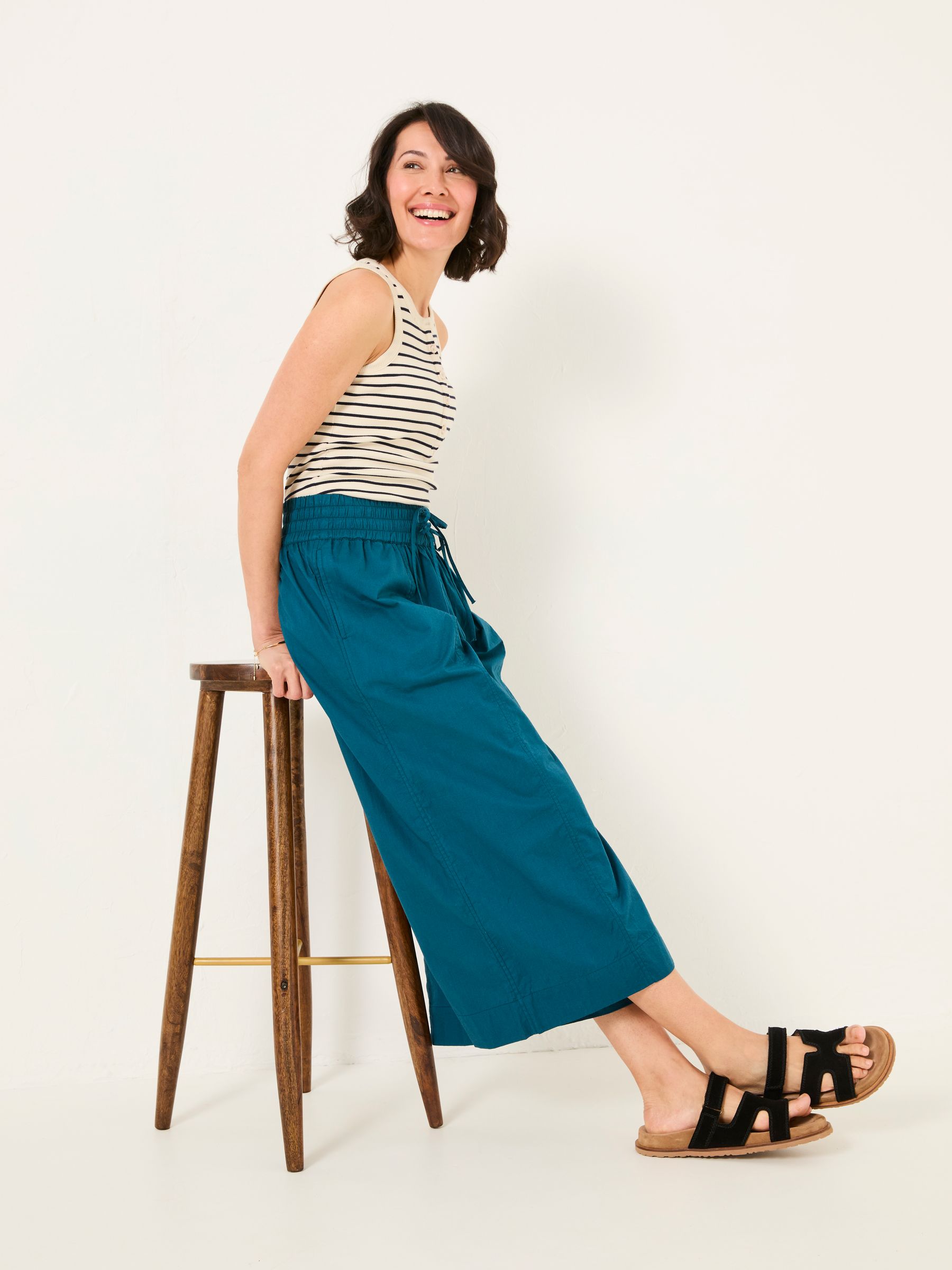 Aubrey Teal Blue Wide Leg Crop Trouser - Image 5 of 6